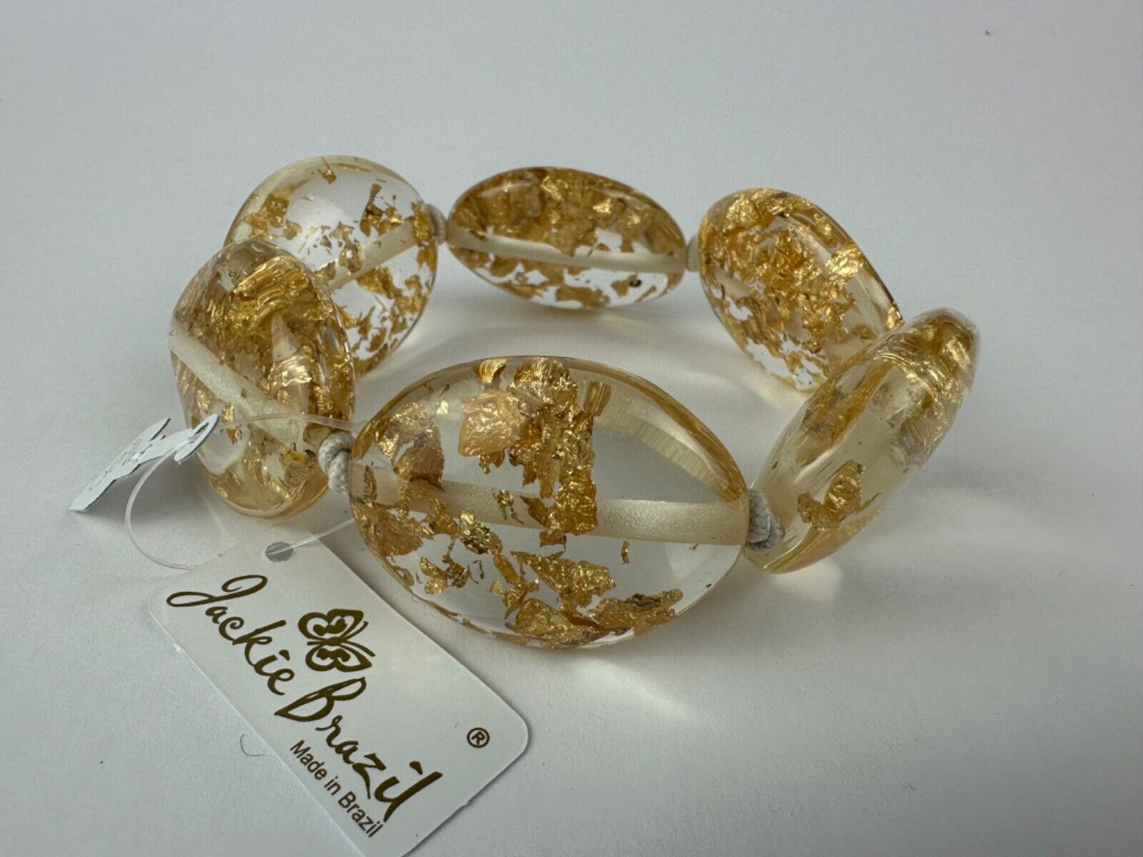 Jackie Brazil "Kathy" Gold Flakes Small Riverstones Bracelet ( B0800 )