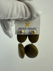 Jackie Brazil "Brown Matte" Medium Riverstone Double Pendant Resin Earrings ( E3900 )