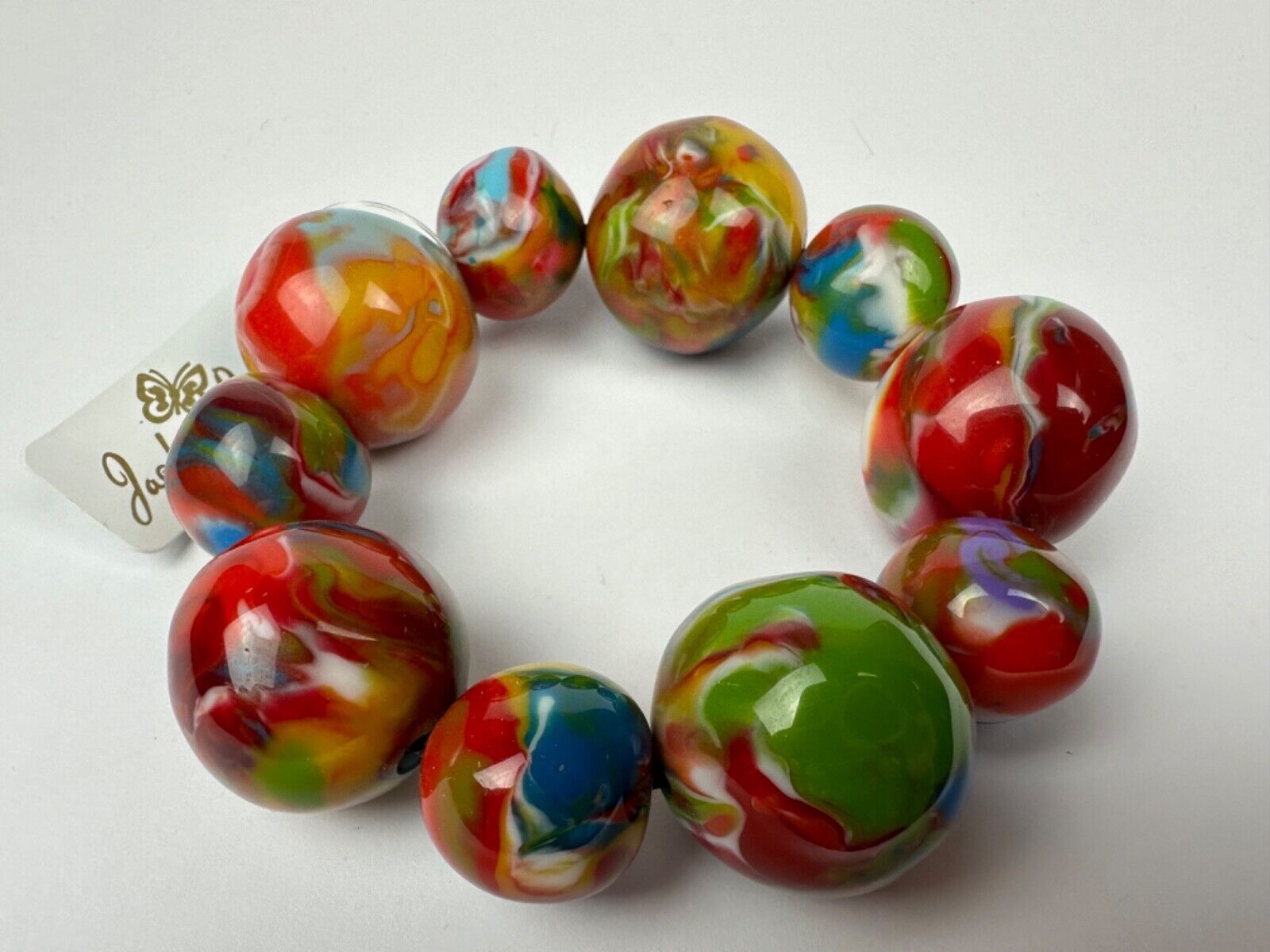 Jackie Brazil "Pebbles On Elastic" Kandinsky Resin Bracelet ( B2693 )