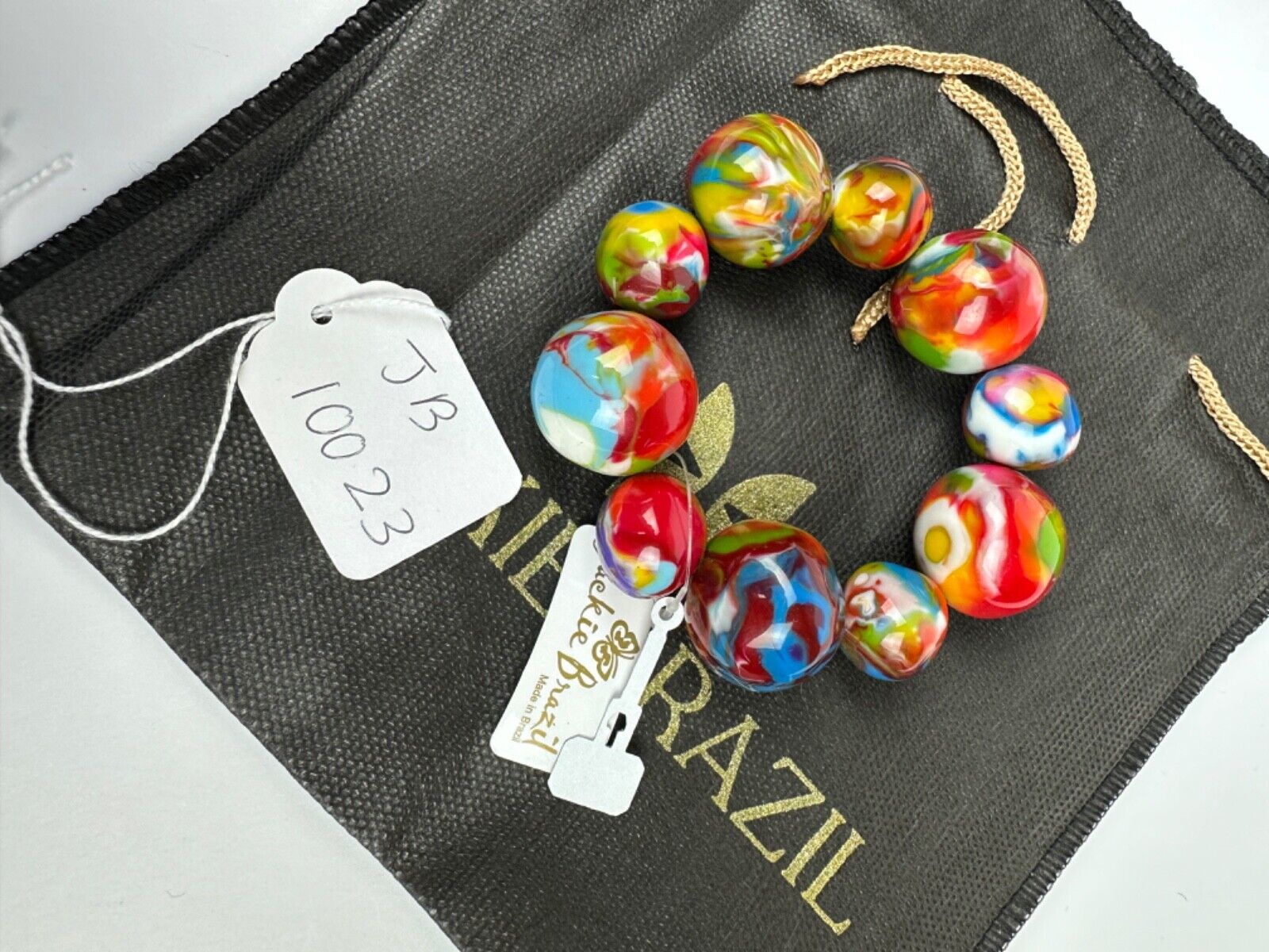 Jackie Brazil "Pebbles On Elastic" Kandinsky Resin Bracelet ( B2693 )