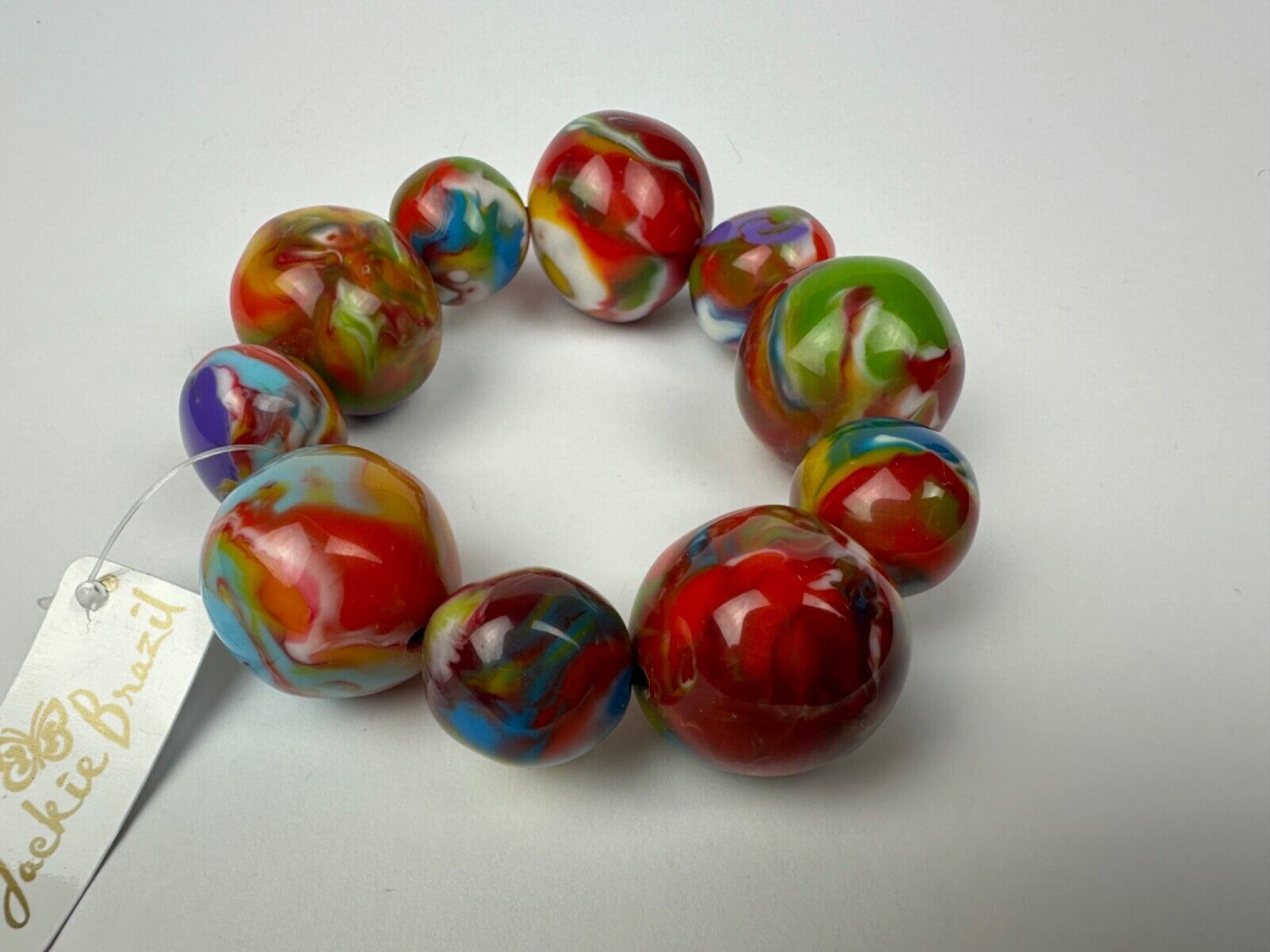 Jackie Brazil "Pebbles On Elastic" Kandinsky Resin Bracelet ( B2693 )