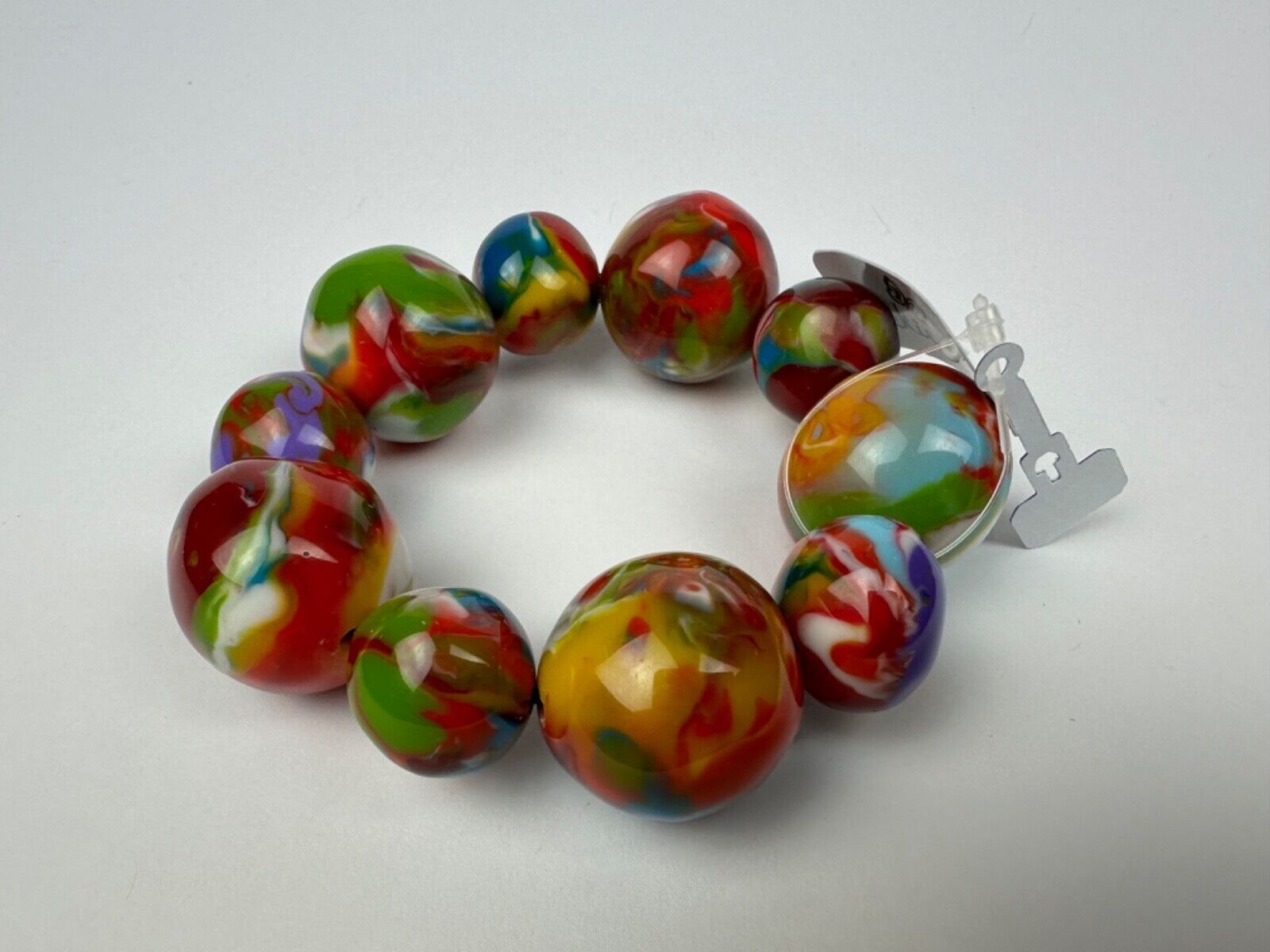 Jackie Brazil "Pebbles On Elastic" Kandinsky Resin Bracelet ( B2693 )