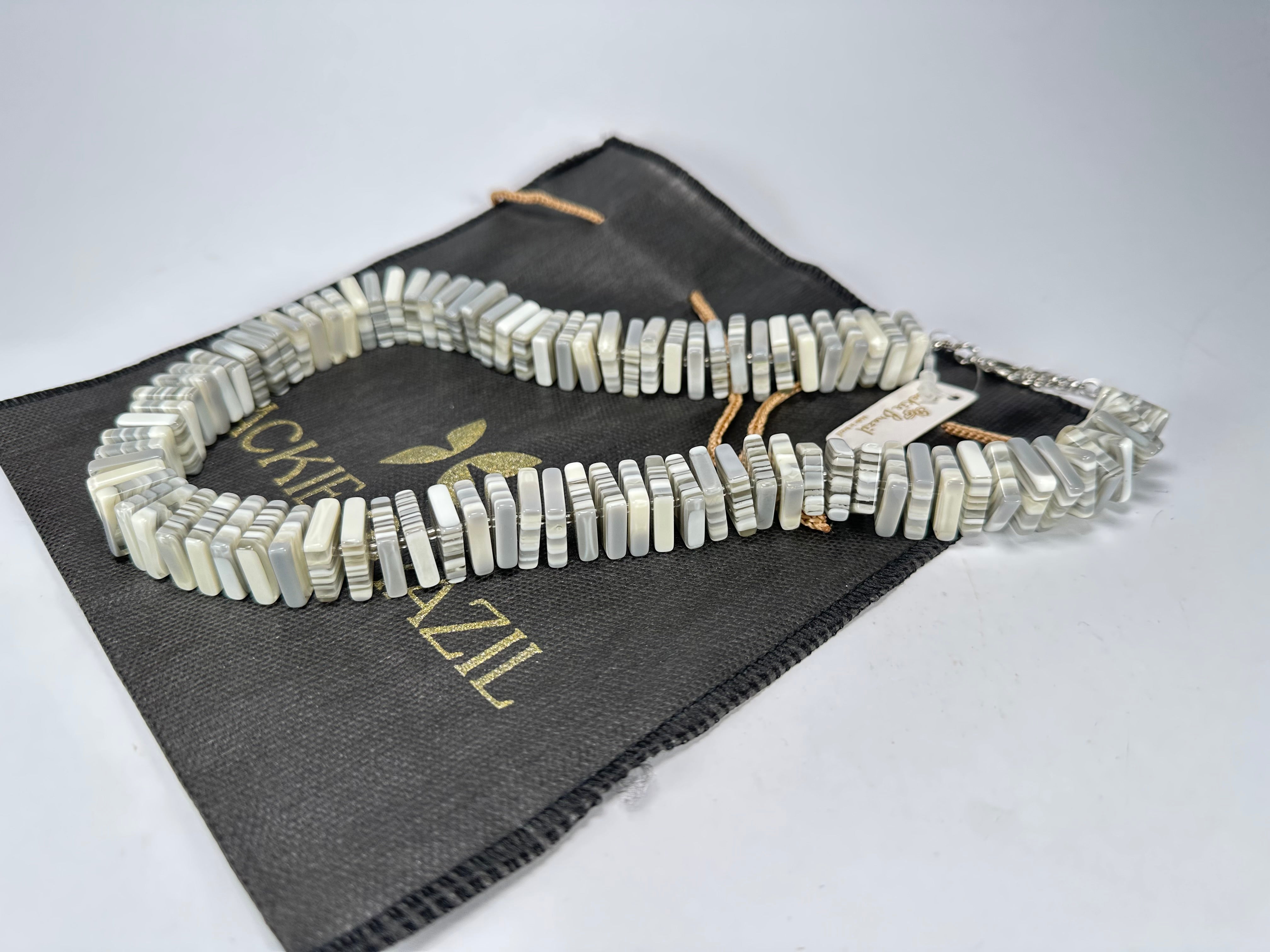 Jackie Brazil "Patricia" Liquorice Squares & Beads Spring Cream Mix 55cm Necklace ( N0025 )