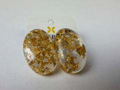 Jackie Brazil "Oval" Gold Flakes Single Stone Pendant Stud Resin Earrings ( E3608 )