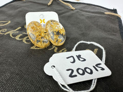 Jackie Brazil "Oval" Gold Flakes Single Stone Pendant Stud Resin Earrings ( E3608 )