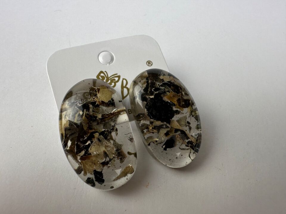 Jackie Brazil "Oval" Seaweed Single Stone Pendant Stud Resin Earrings ( E3608 )