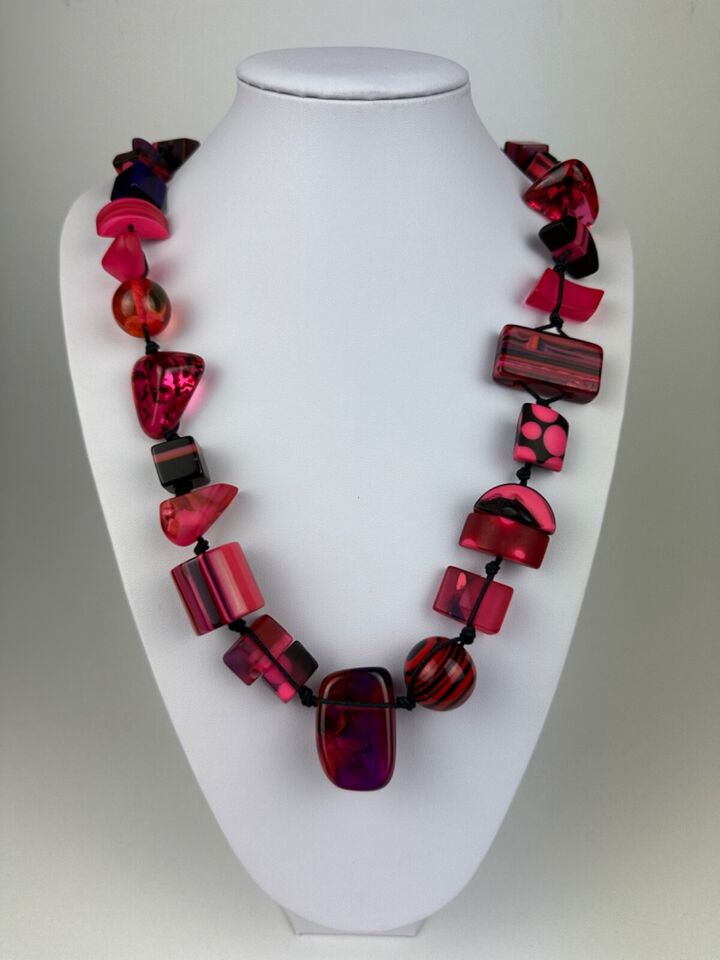 Jackie Brazil "Indiana" Red Mix Multi-Bead Medium Resin 70cm Necklace ( N0033 )