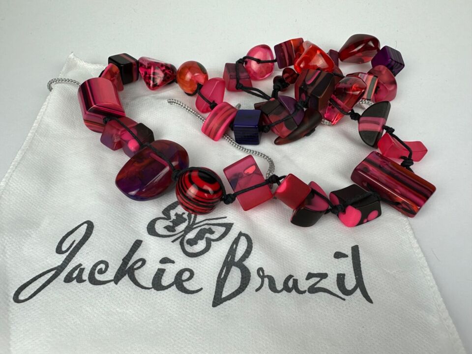 Jackie Brazil "Indiana" Red Mix Multi-Bead Medium Resin 70cm Necklace ( N0033 )