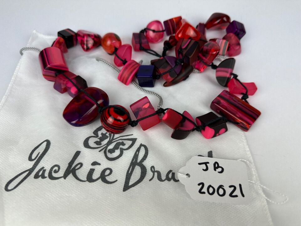 Jackie Brazil "Indiana" Red Mix Multi-Bead Medium Resin 70cm Necklace ( N0033 )