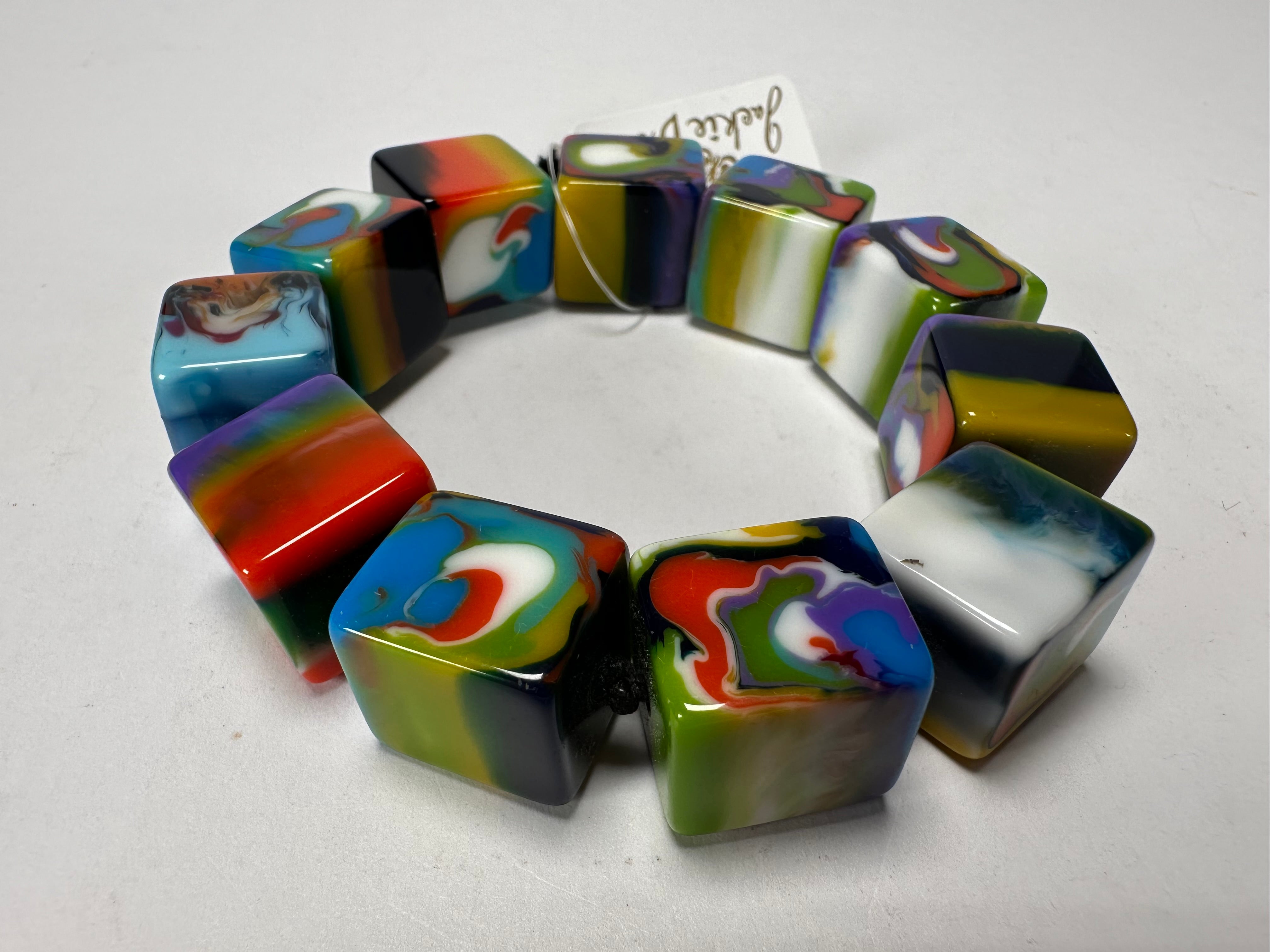 Jackie Brazil "Kandinsky" Liquorice Small Cubes Bracelet ( B0224 )