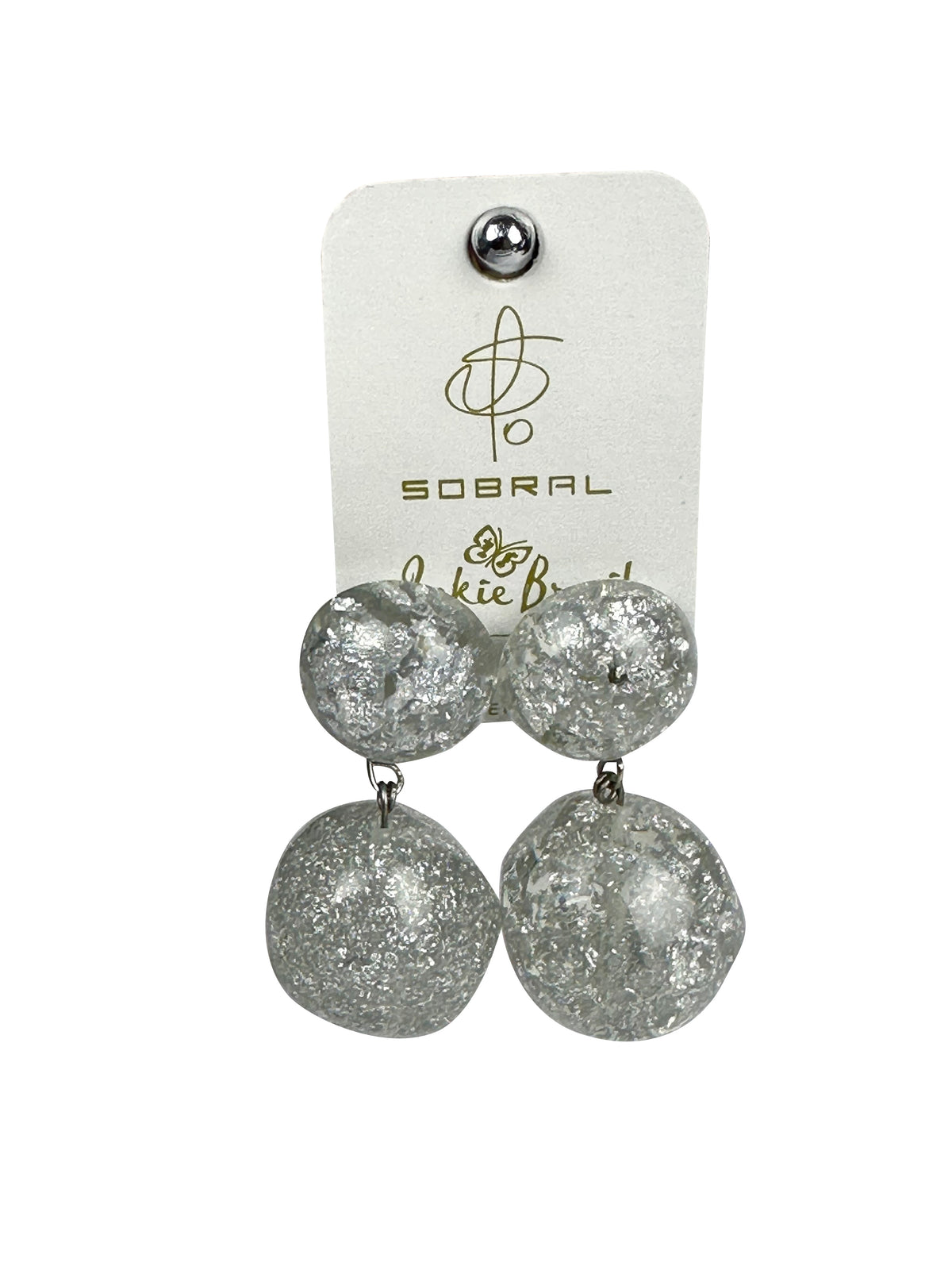 Jackie Brazil "Splendour" Silver Flakes Resin Earrings ( E2495 )