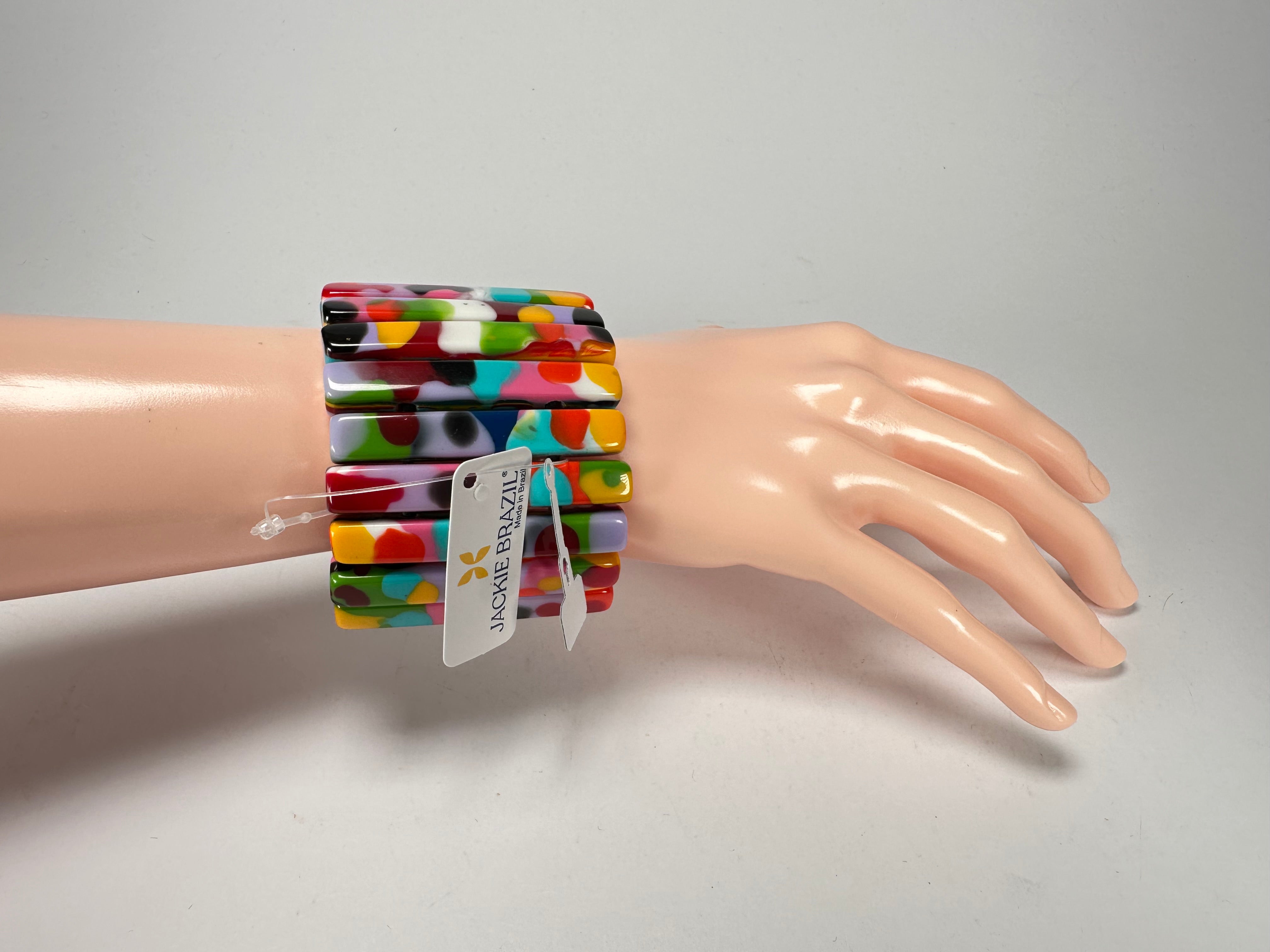 Jackie Brazil "Clarissa" Kandinsky Thin Rectangles Elasticated Bracelet ( B2335 )