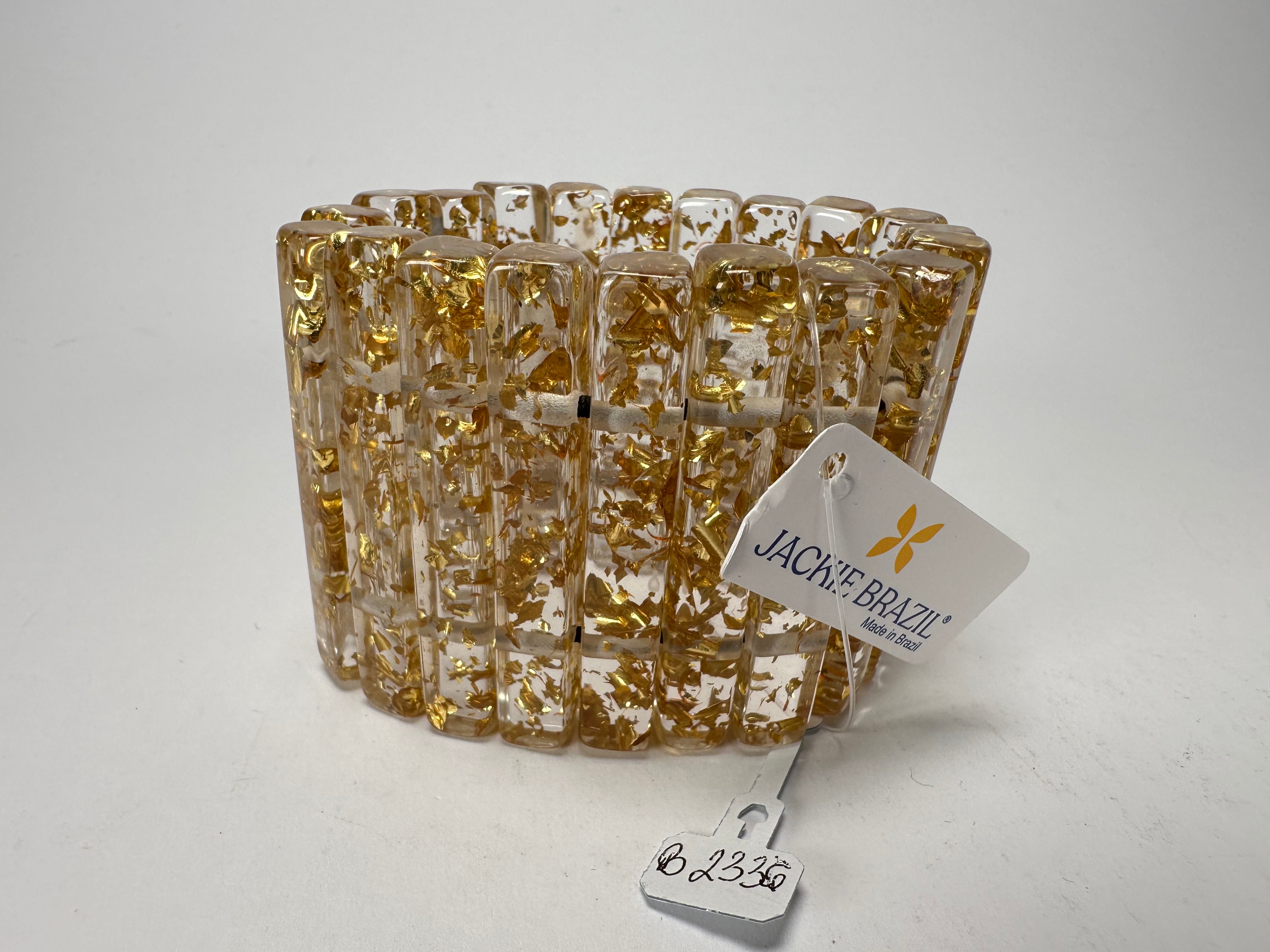 Jackie Brazil "Clarissa" Gold Flakes Thin Rectangles Elasticated Bracelet ( B2335 )