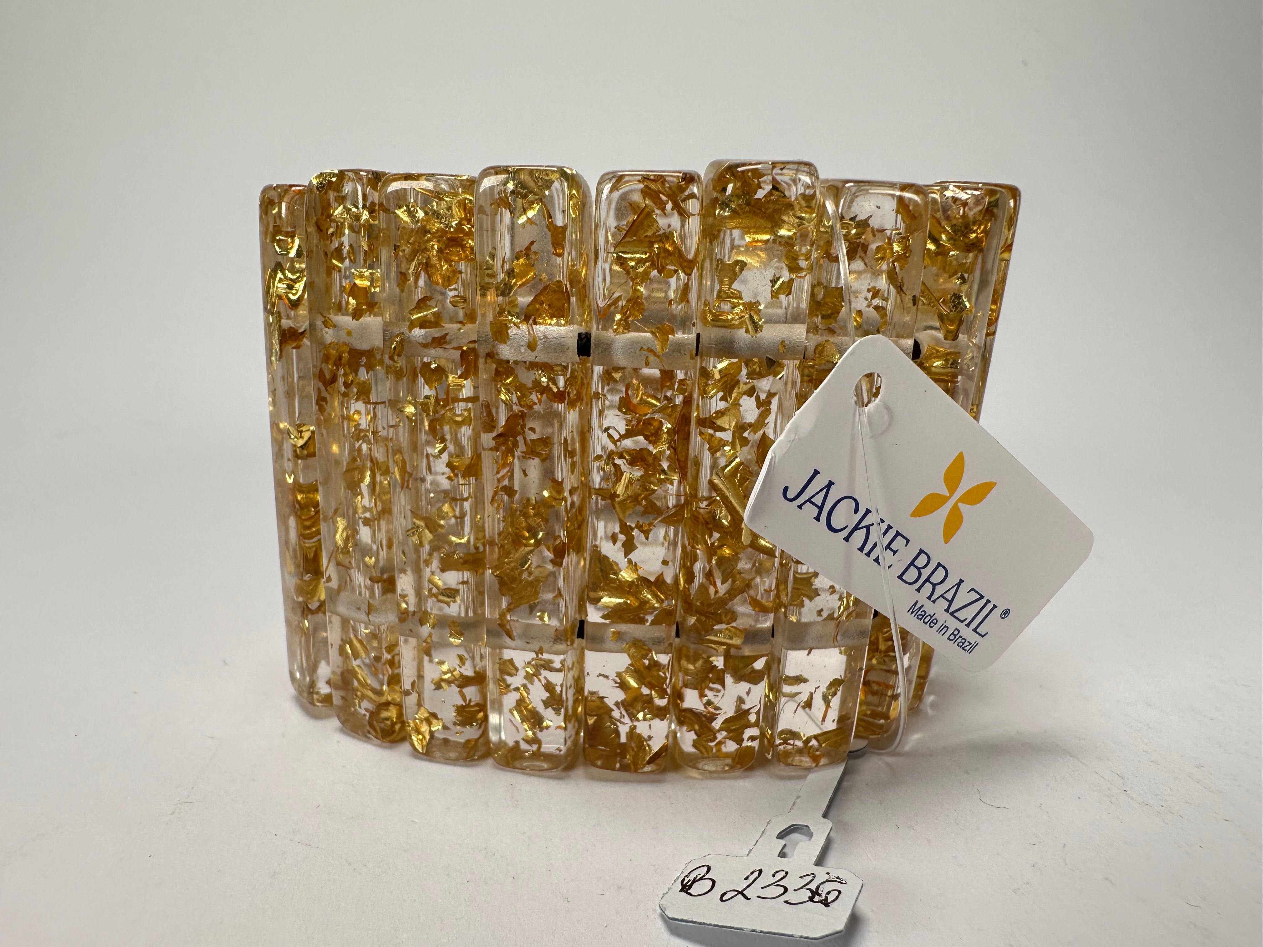 Jackie Brazil "Clarissa" Gold Flakes Thin Rectangles Elasticated Bracelet ( B2335 )