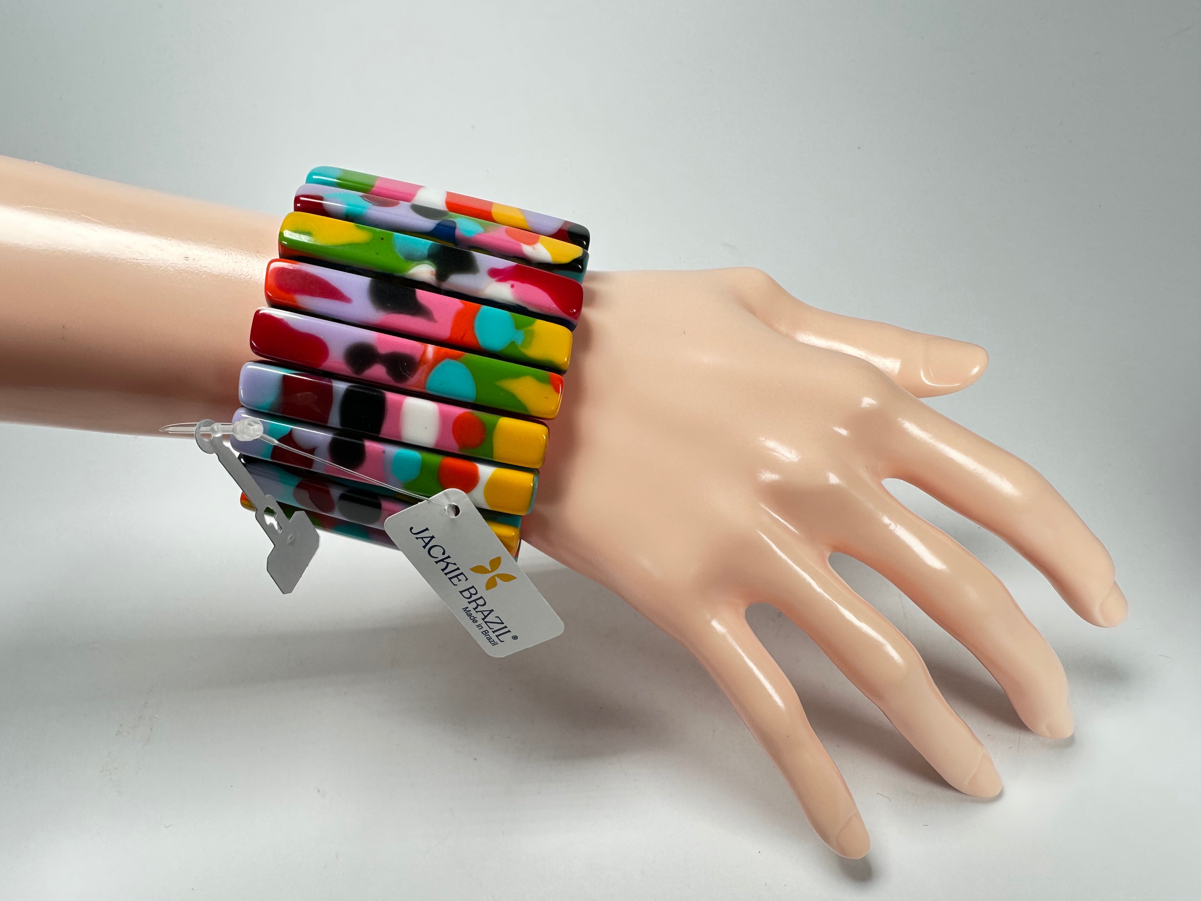 Jackie Brazil "Clarissa" Kandinsky Thin Rectangles Elasticated Bracelet ( B2335 )