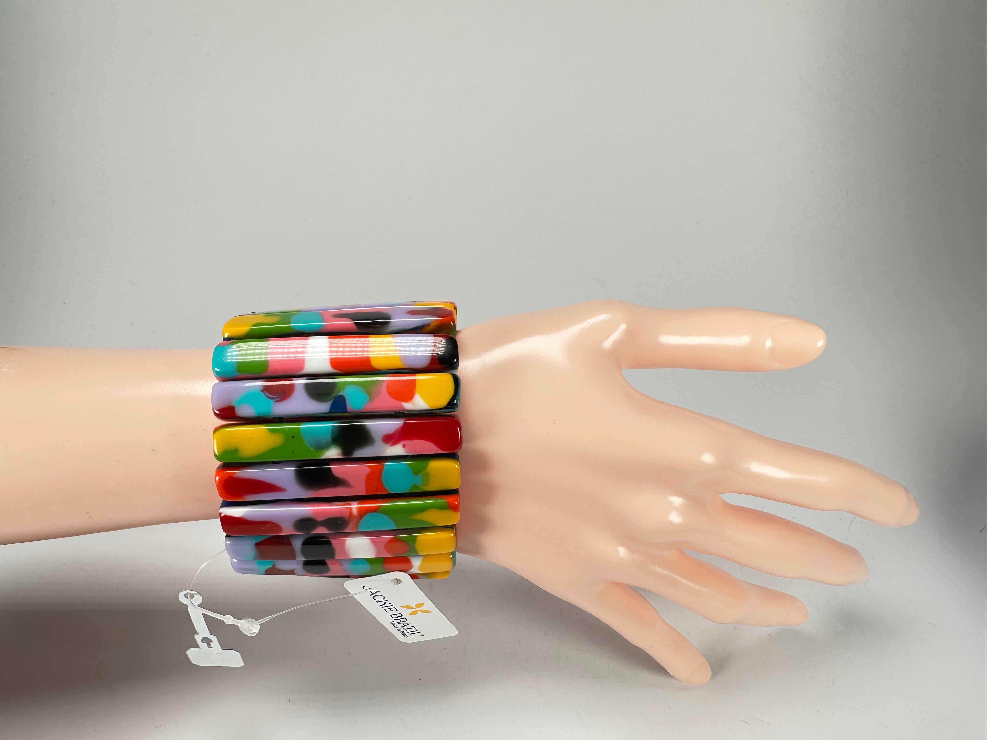 Jackie Brazil "Clarissa" Kandinsky Thin Rectangles Elasticated Bracelet ( B2335 )