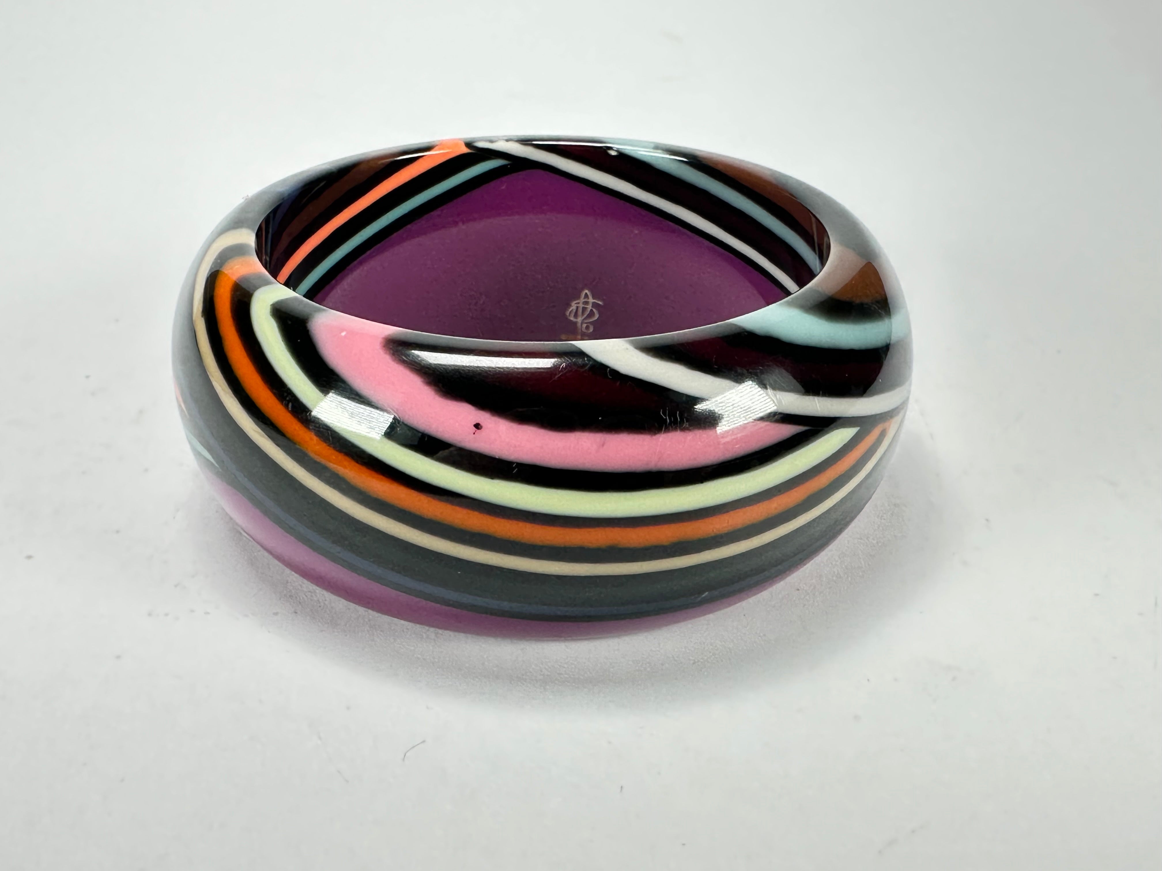 Jackie Brazil "Optic" Purple & Colour Swirls Solid Round 3.4cm Bangle ( B3170 )