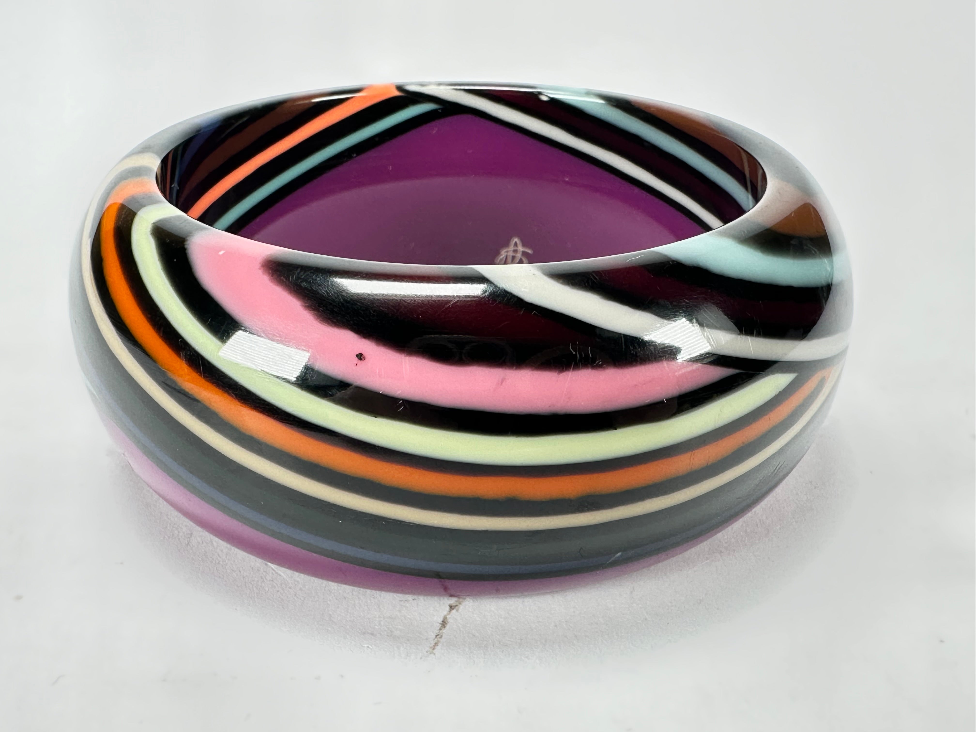 Jackie Brazil "Optic" Purple & Colour Swirls Solid Round 3.4cm Bangle ( B3170 )