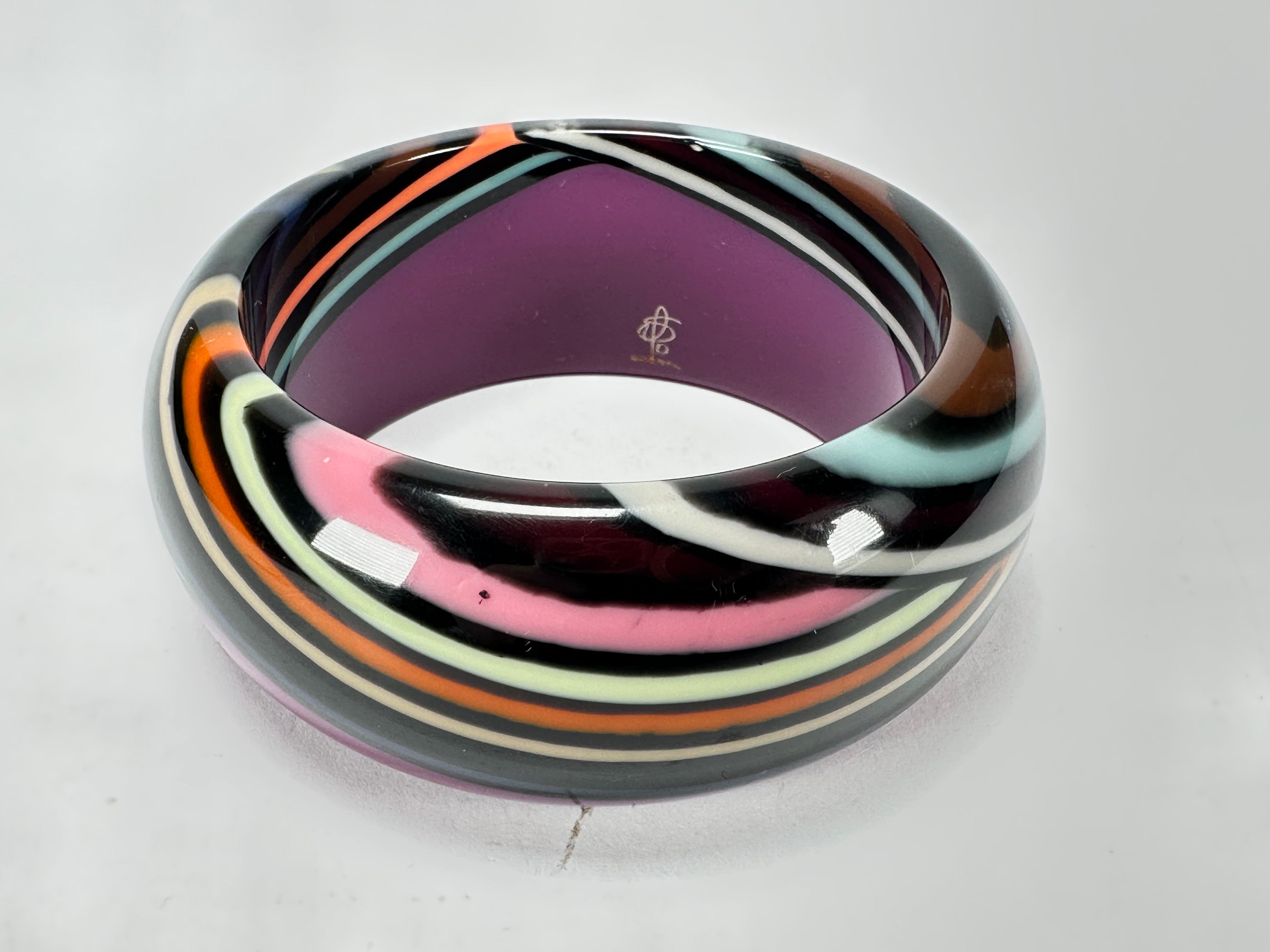 Jackie Brazil "Optic" Purple & Colour Swirls Solid Round 3.4cm Bangle ( B3170 )