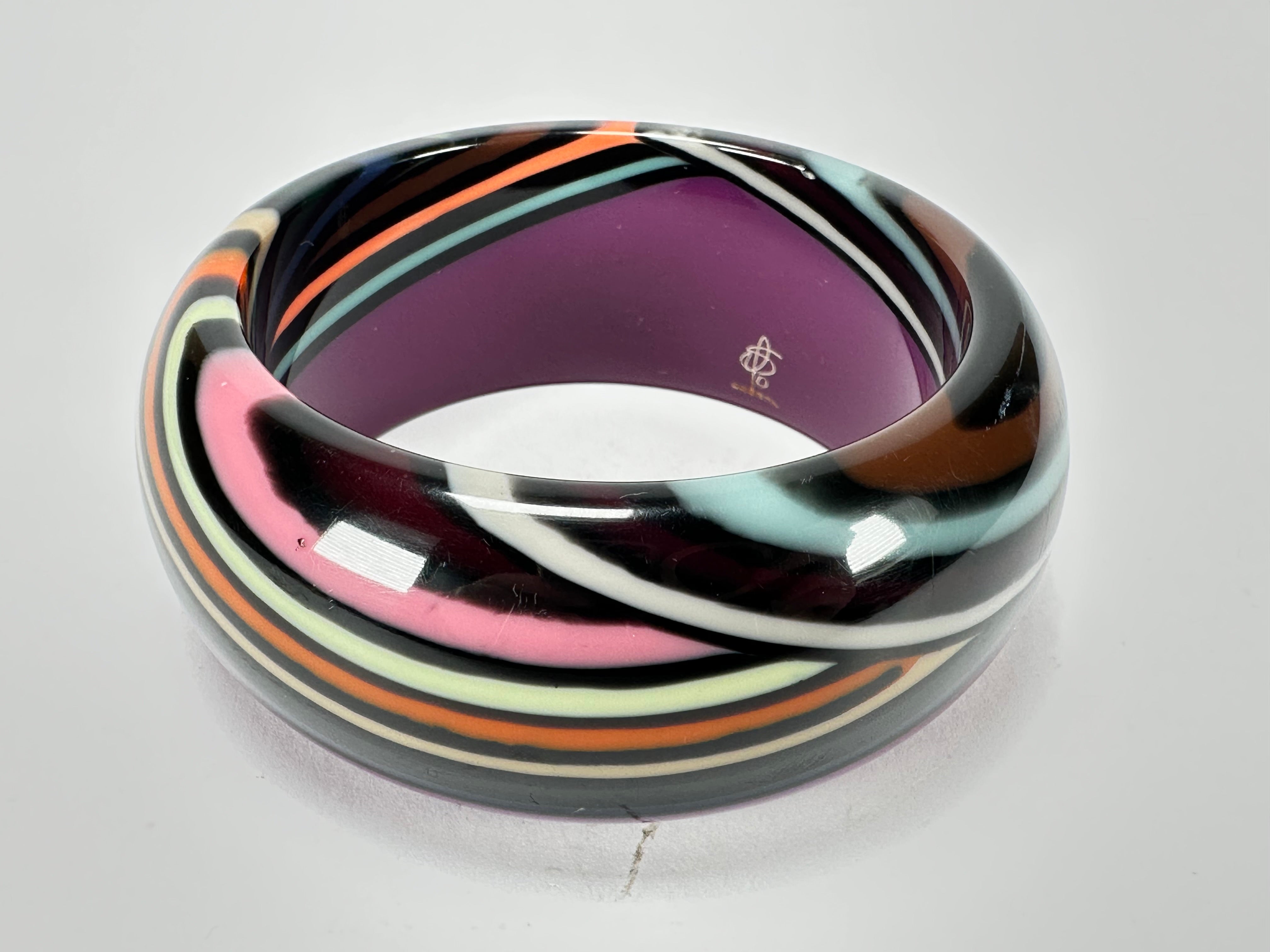 Jackie Brazil "Optic" Purple & Colour Swirls Solid Round 3.4cm Bangle ( B3170 )