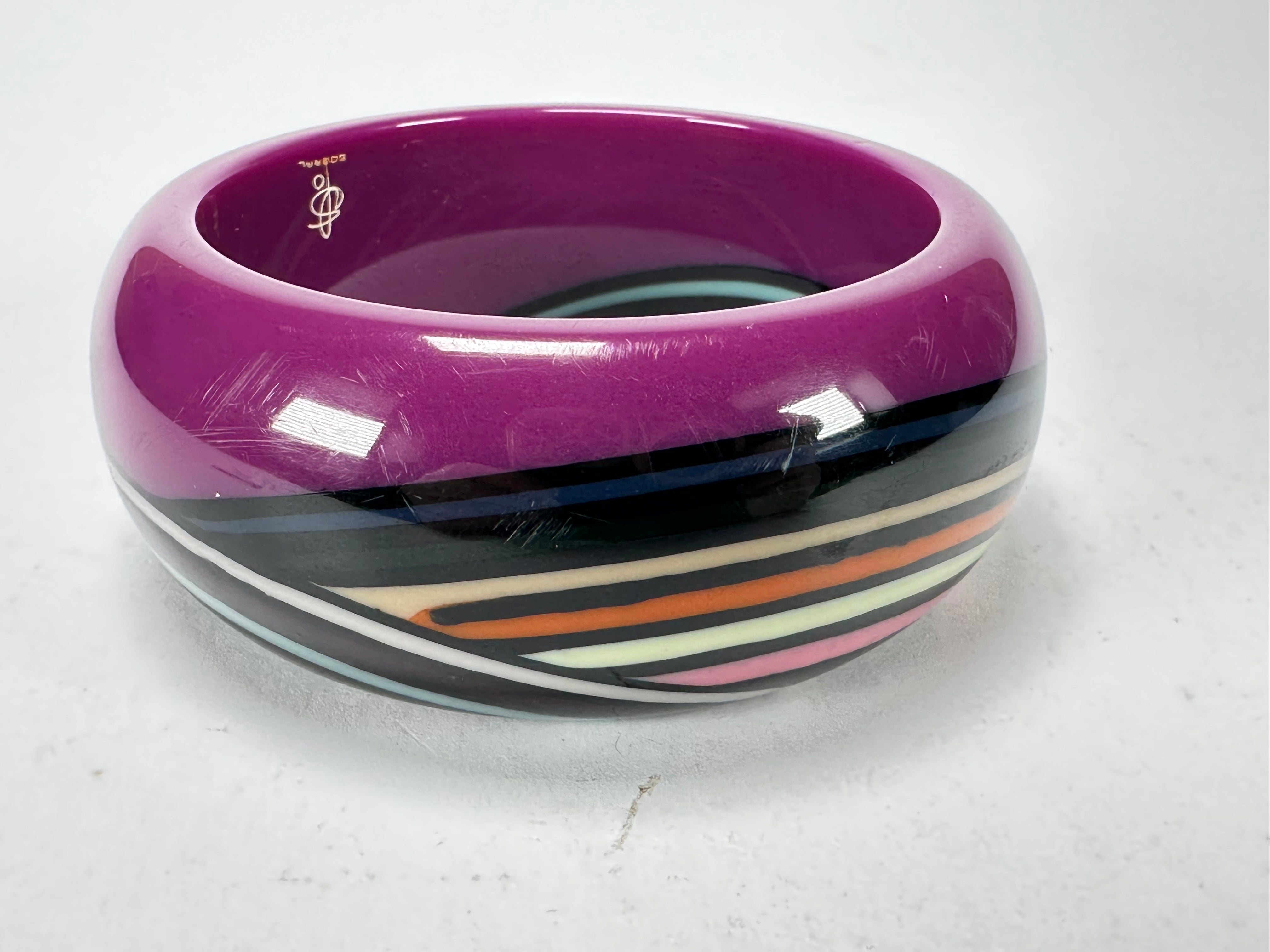 Jackie Brazil "Optic" Purple & Colour Swirls Solid Round 3.4cm Bangle ( B3170 )