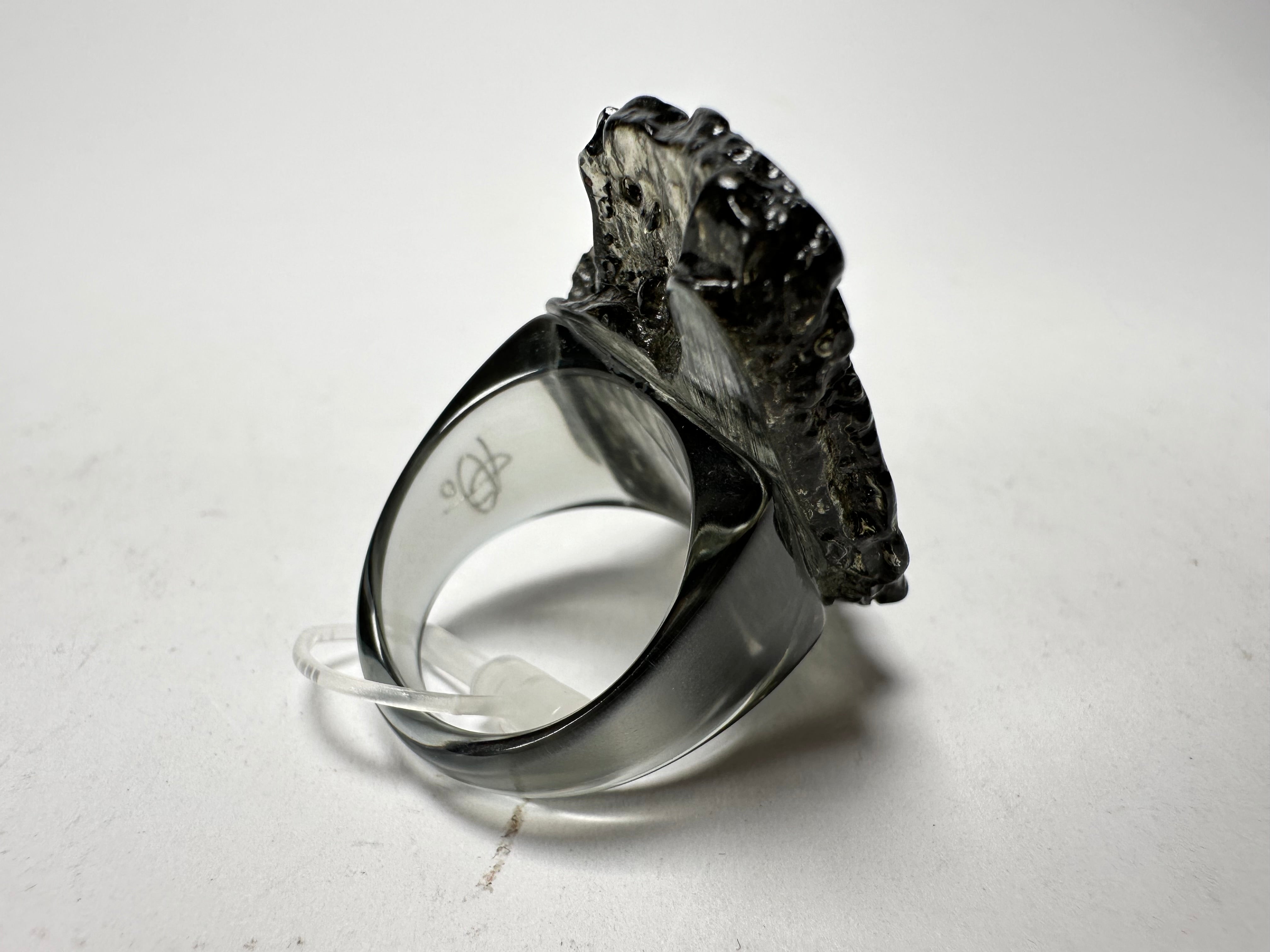 Jackie Brazil "Smoked Crystal" Charcoal Resin Ring ( R0001 ) UK P / USA 7.5