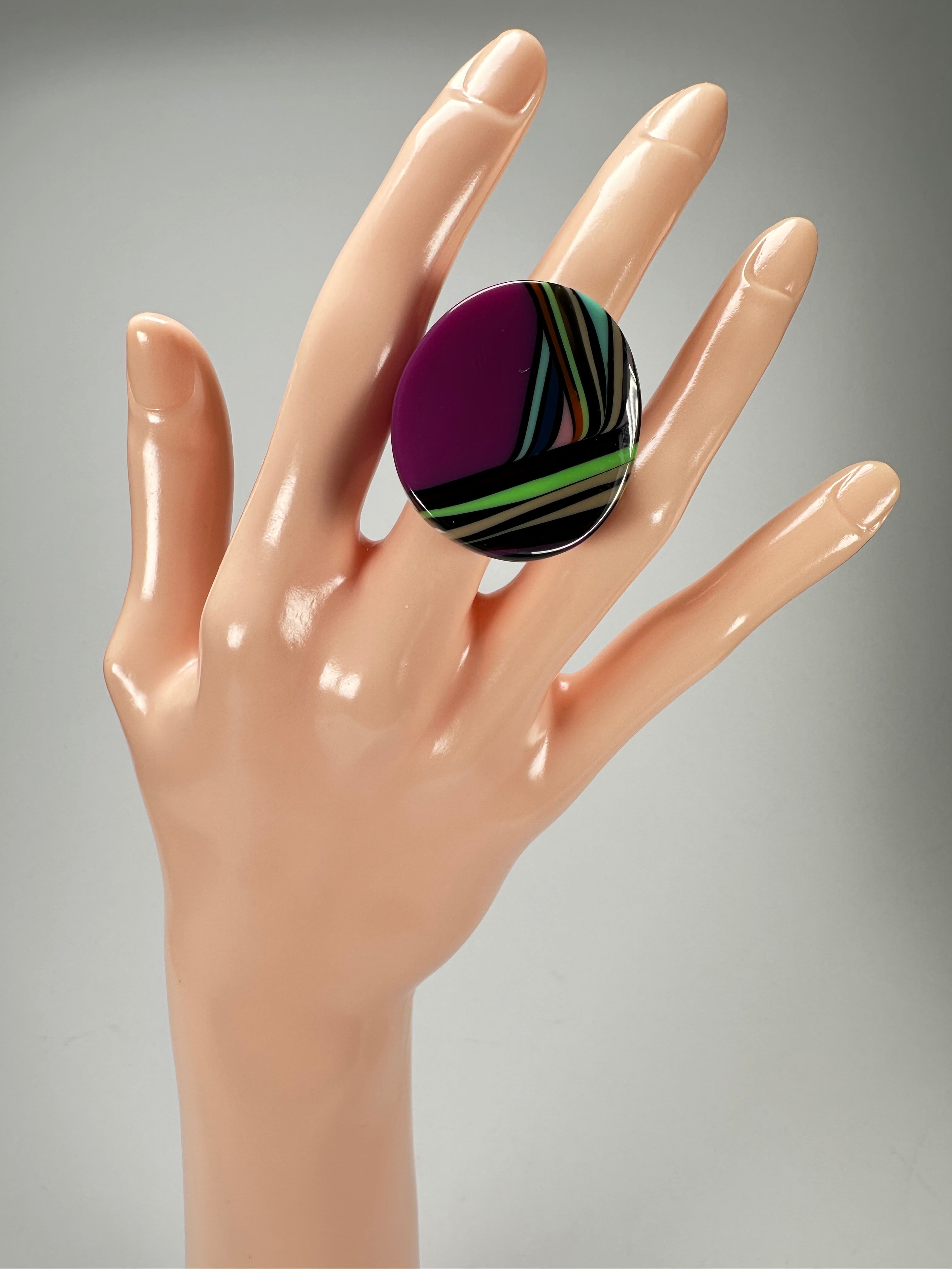 Jackie Brazil "Darning" Purple Swirls Concave Large Ring ( R3196 ) Size UK - N / US-7