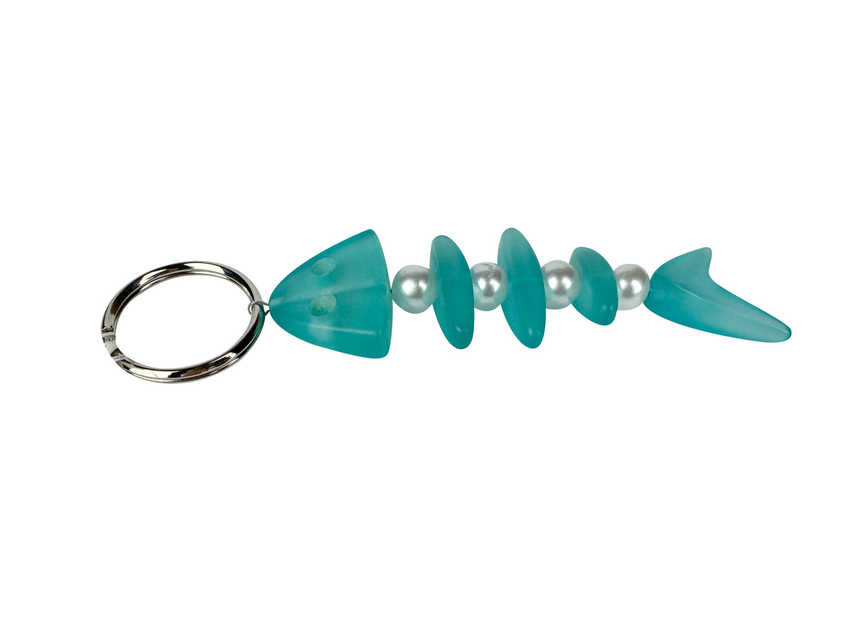 Jackie Brazil "Skeleton Fish" Light Blue Resin Keyring ( K0178 )