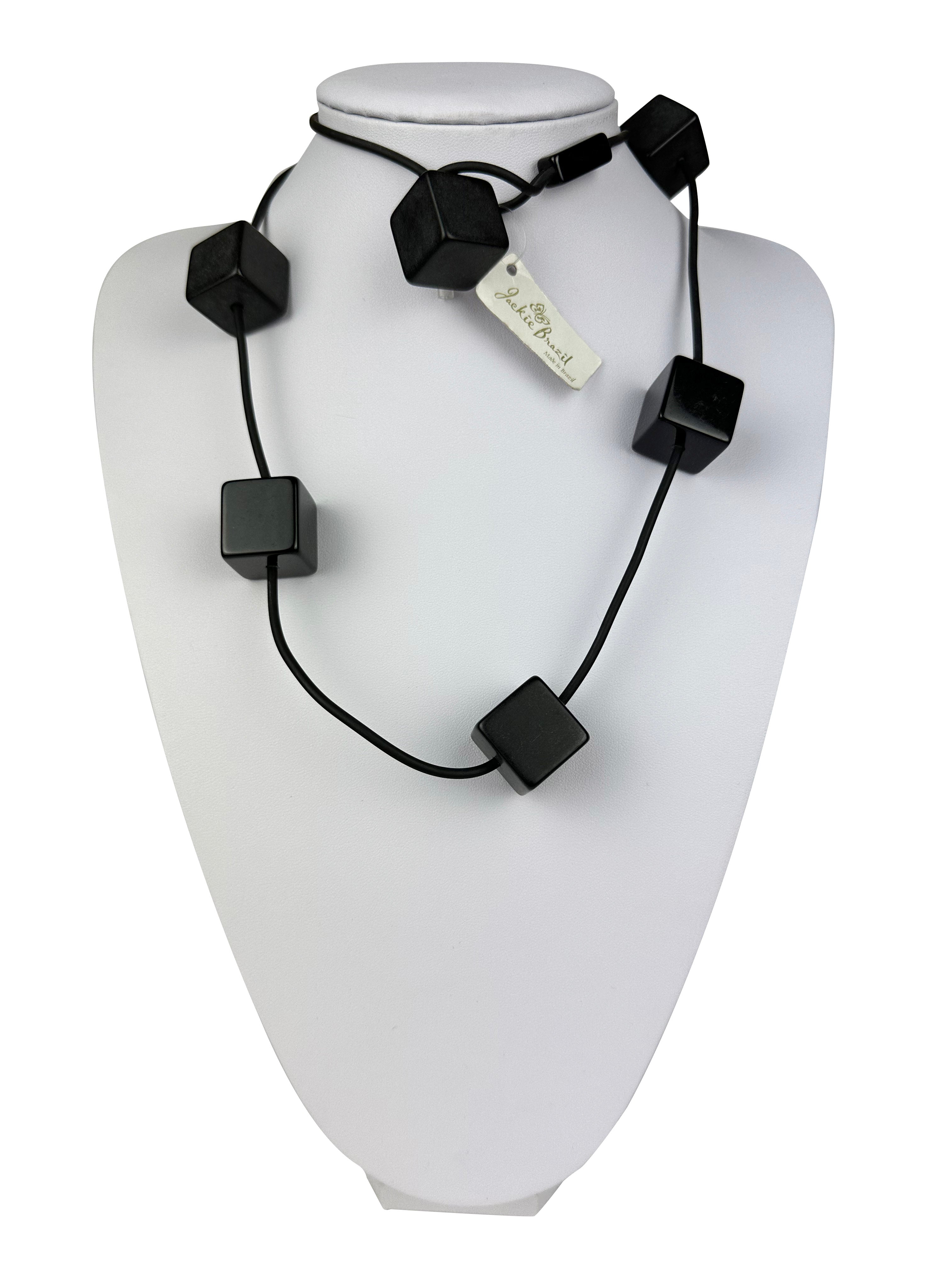 Jackie Brazil "Titan" Black Large Squares On Rubber Resin Necklace ( N2574 )