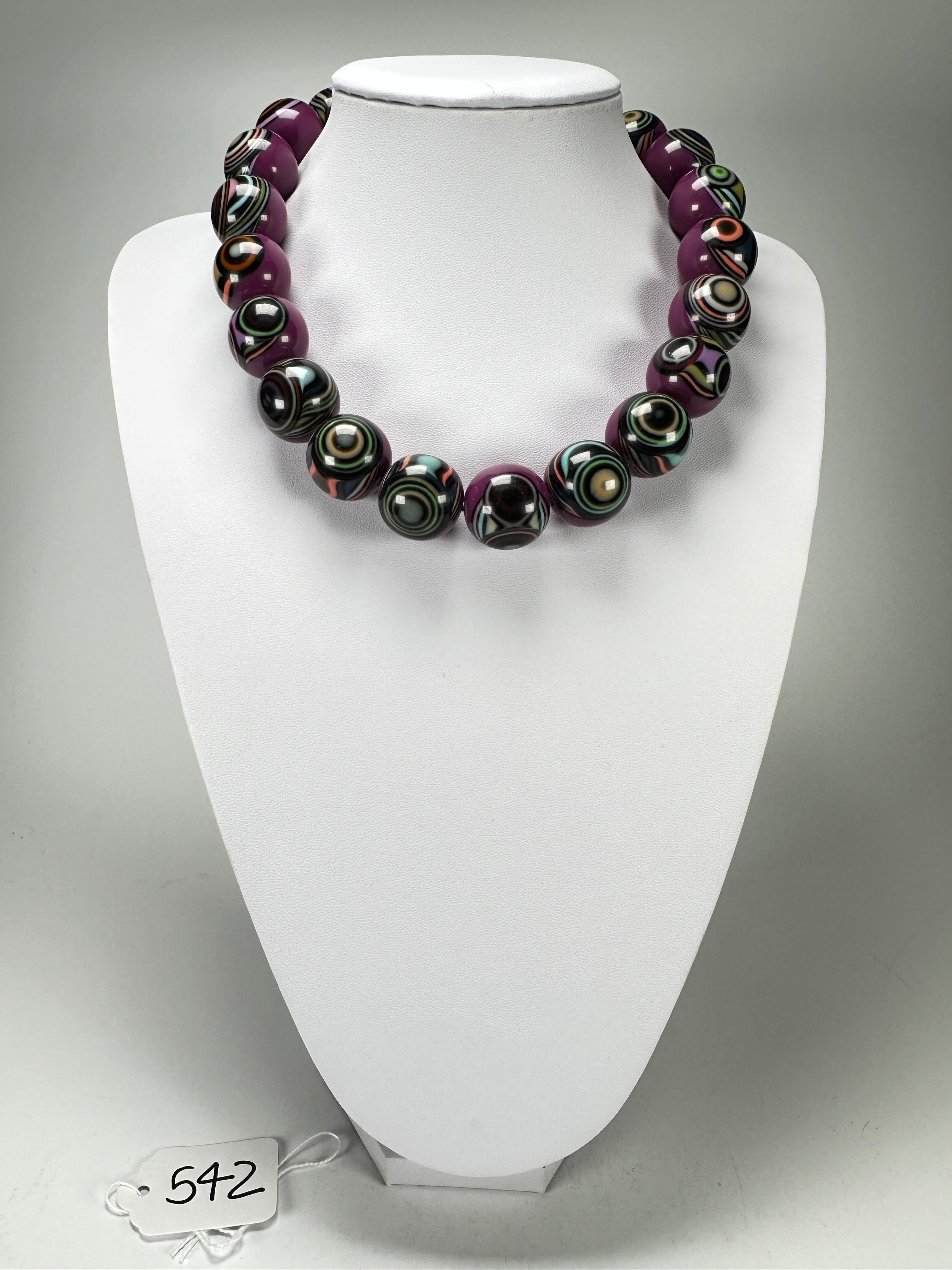 Jackie Brazil "Darning" Purple Swirls Balls With Cat Eyes Choker Resin Necklace ( N3200 )