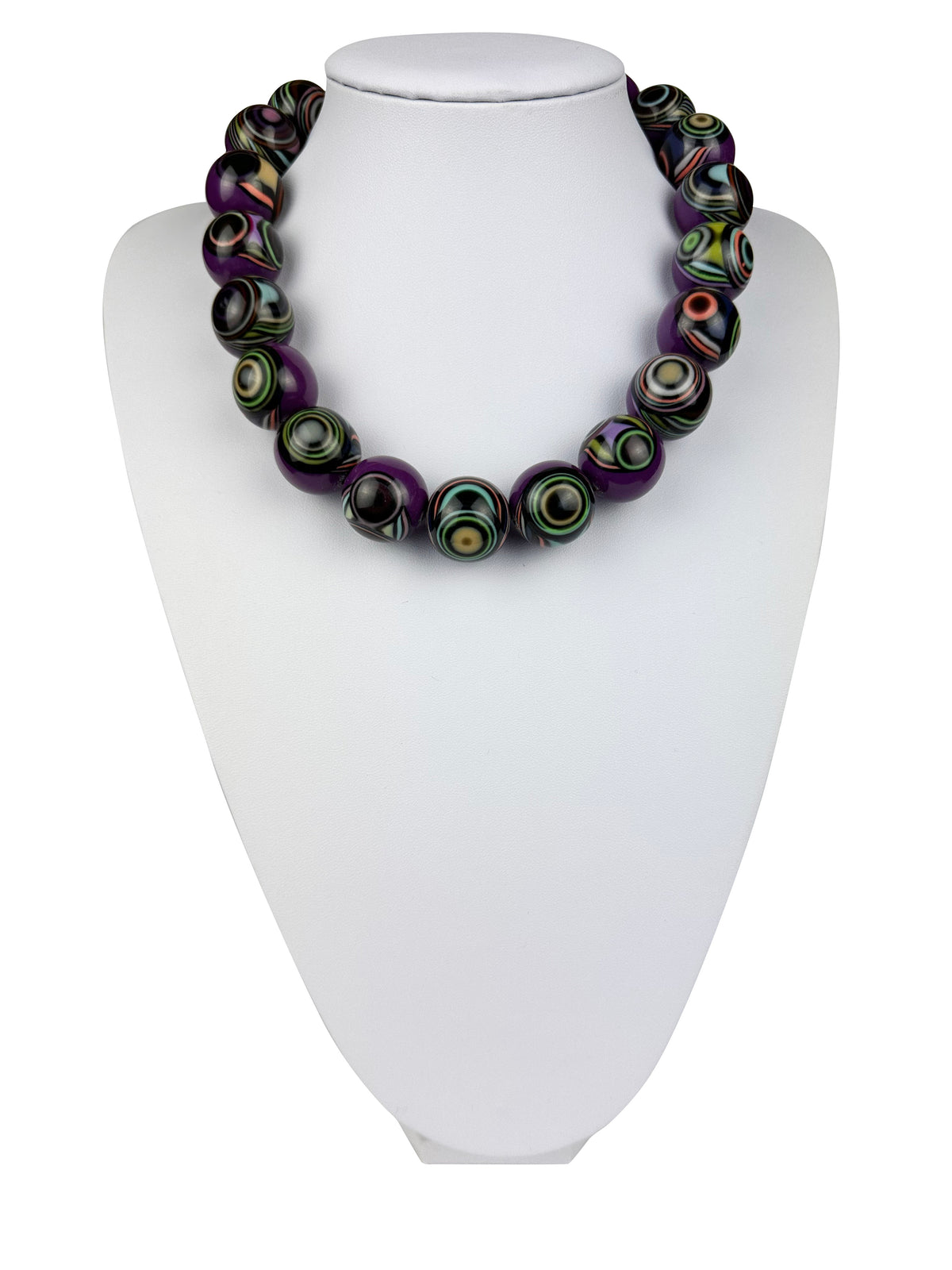 Jackie Brazil "Darning" Purple Swirls Balls With Cat Eyes Choker Resin Necklace ( N3200 )