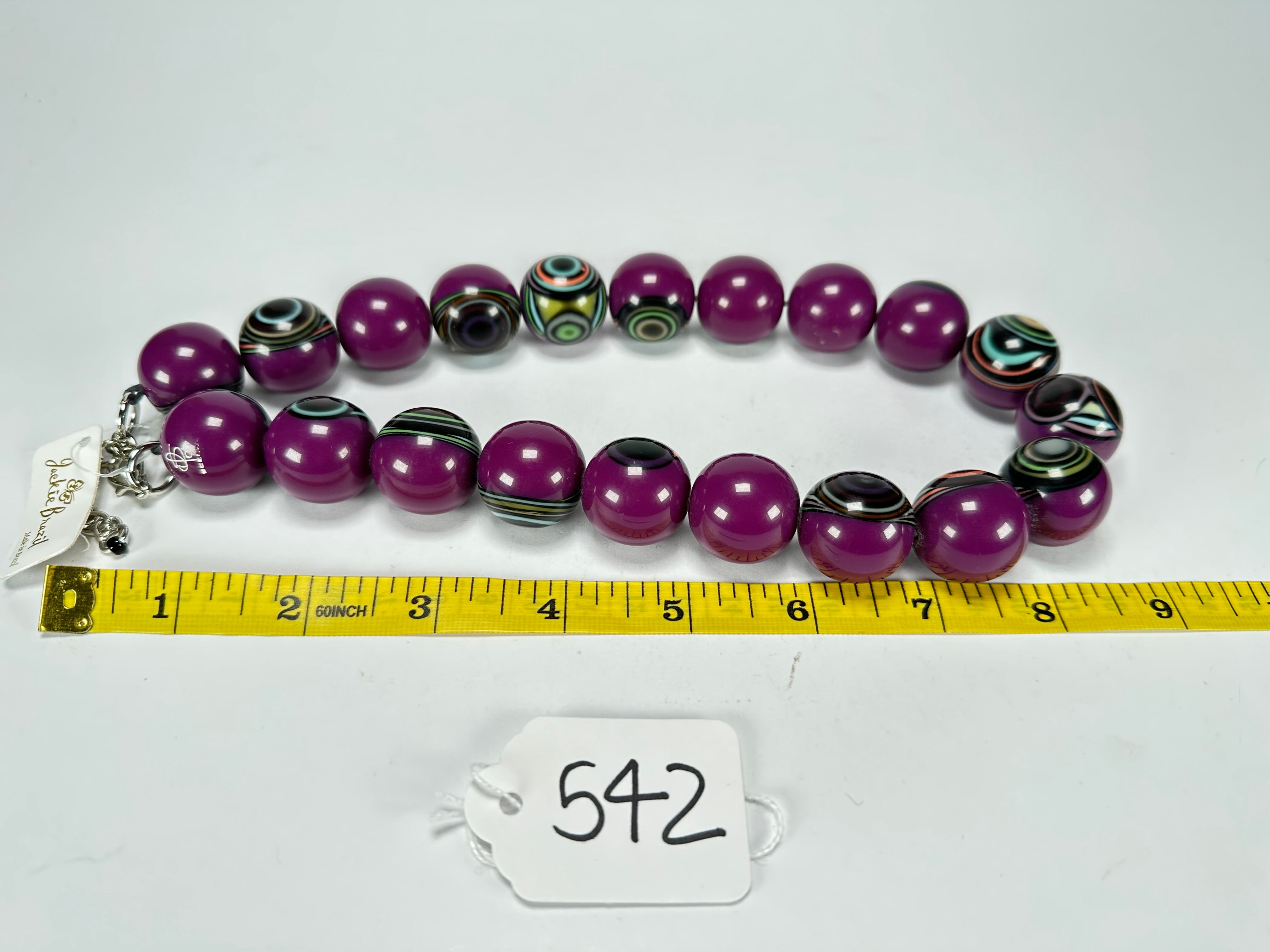 Jackie Brazil "Darning" Purple Swirls Balls With Cat Eyes Choker Resin Necklace ( N3200 )