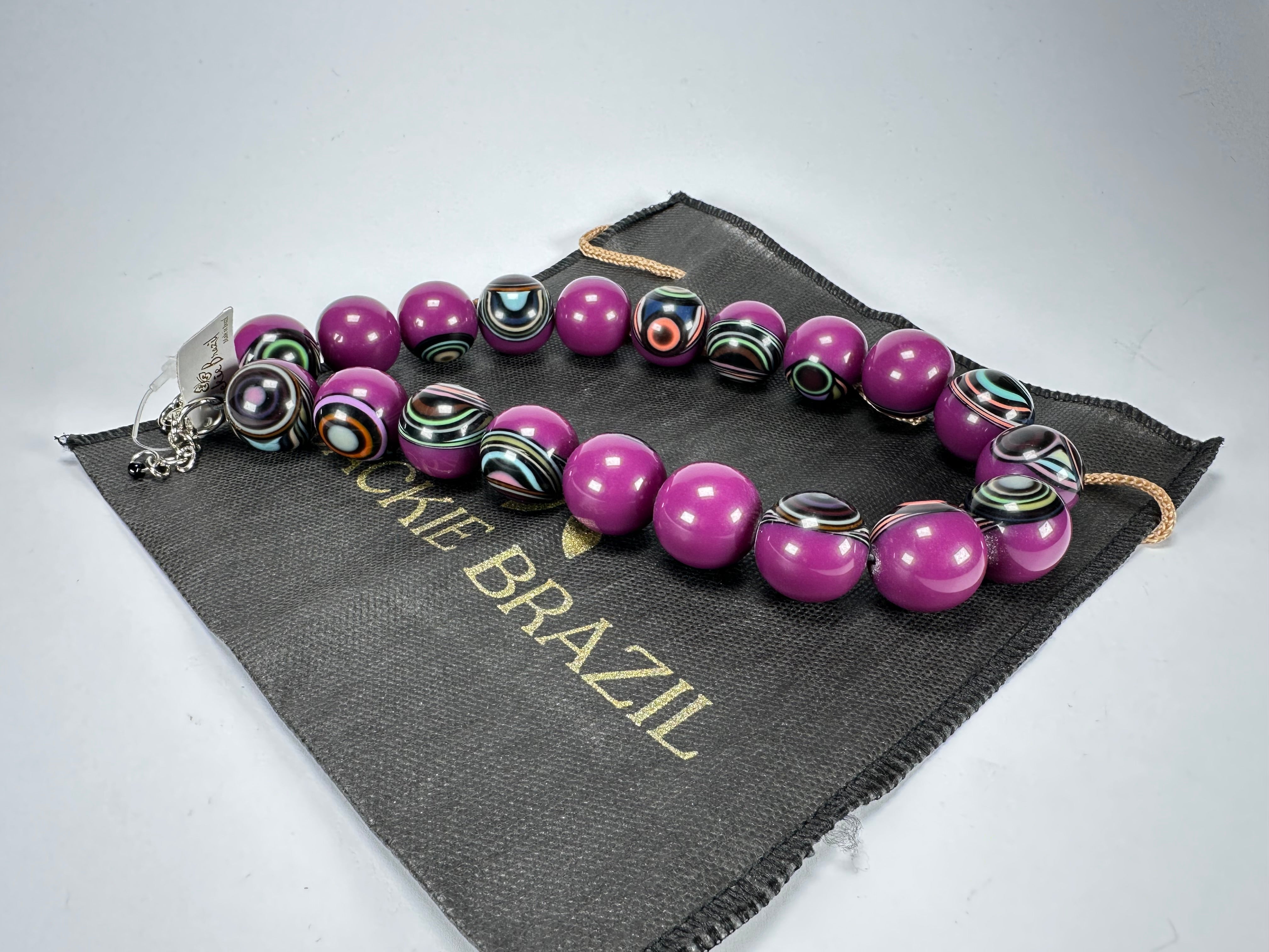 Jackie Brazil "Darning" Purple Swirls Balls With Cat Eyes Choker Resin Necklace ( N3200 )