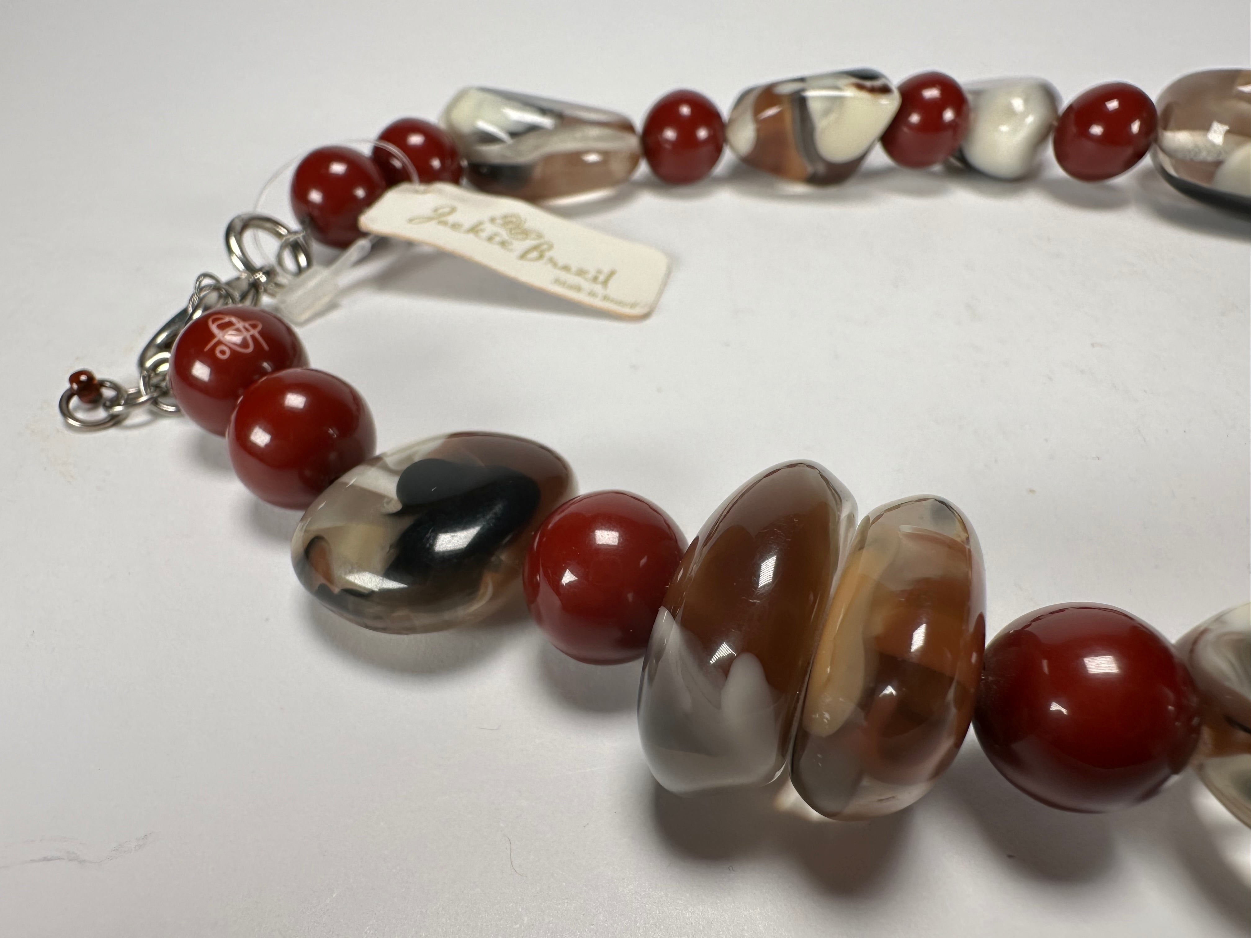 Jackie Brazil "Vesubio" Brown Marble Large Beads & Stones Necklace ( N1616 )