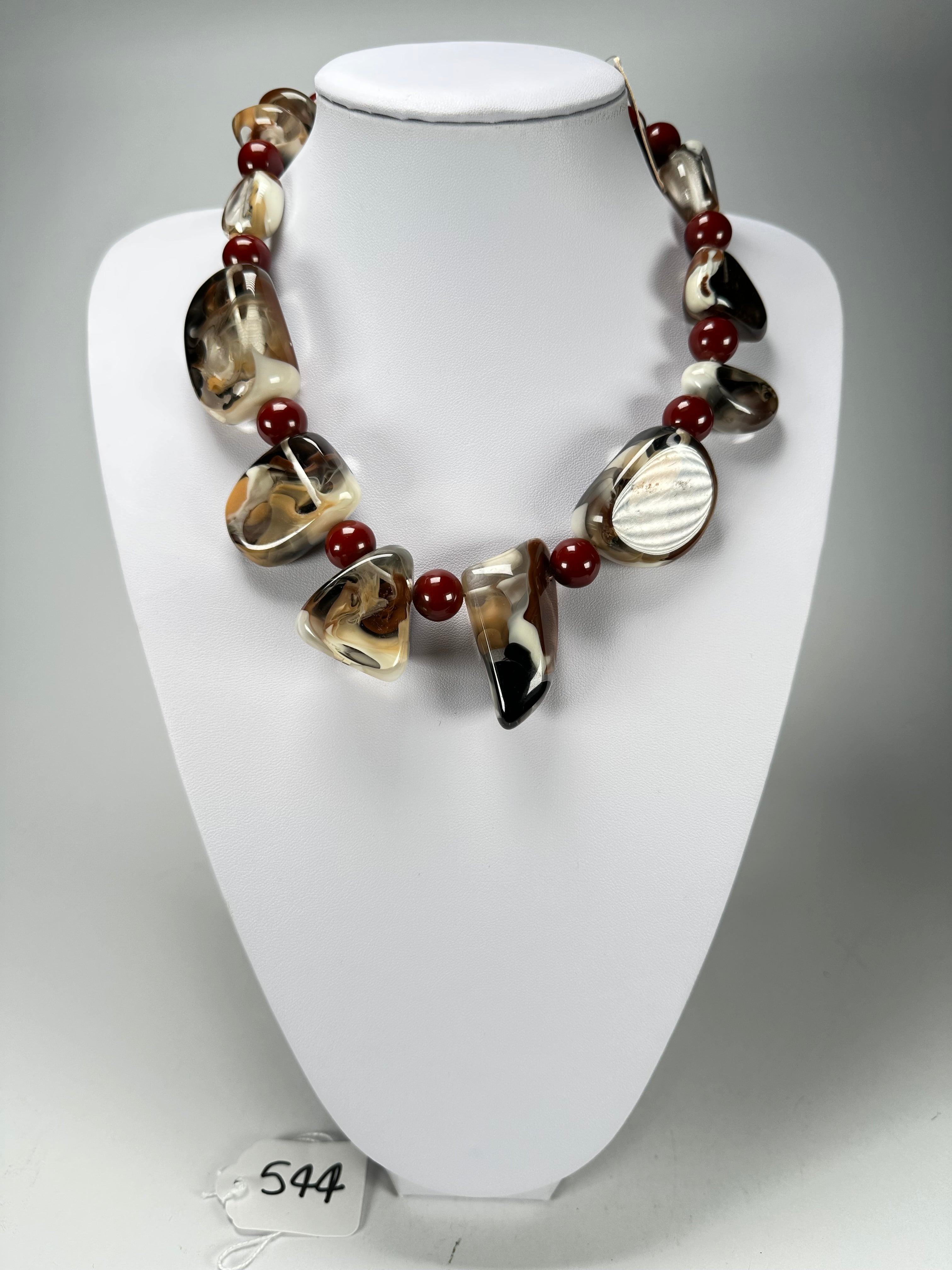 Jackie Brazil "Vesubio" Brown Marble Large Beads & Stones Necklace ( N1616 )