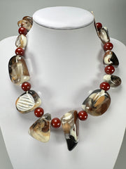 Jackie Brazil "Vesubio" Brown Marble Large Beads & Stones Necklace ( N1616 )