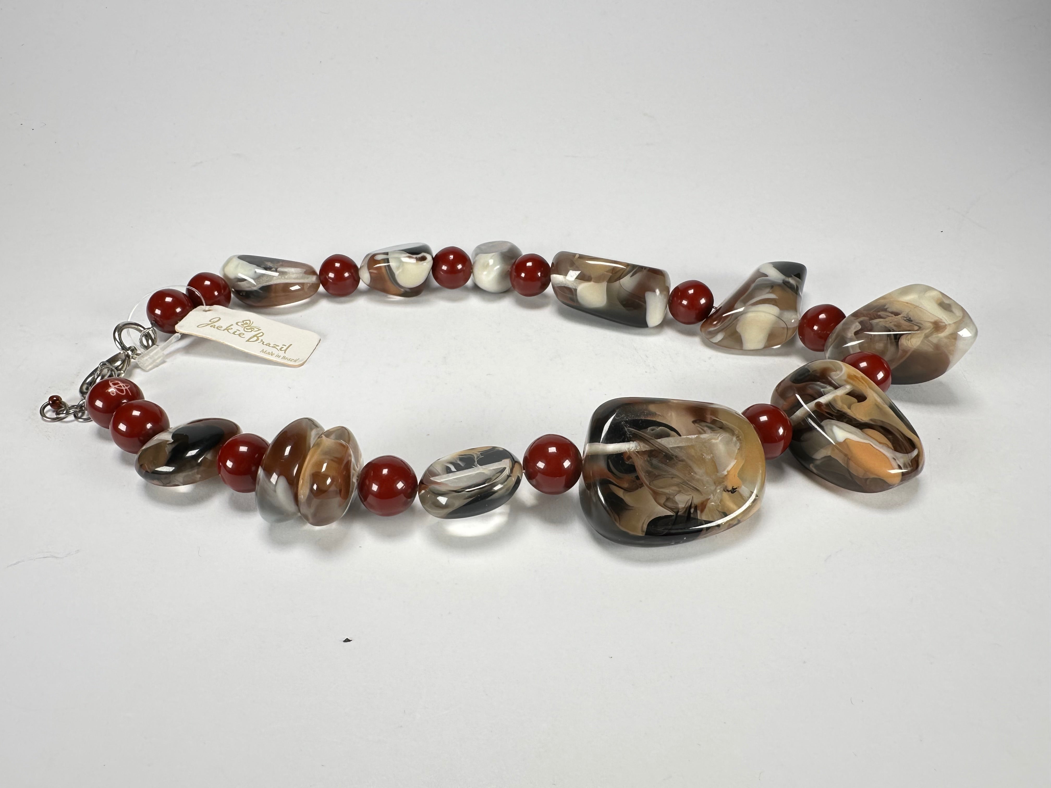 Jackie Brazil "Vesubio" Brown Marble Large Beads & Stones Necklace ( N1616 )