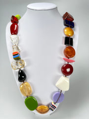 Jackie Brazil "Indiana" Mix Colours Multi-Bead Long Resin 110cm Necklace ( N0038 )