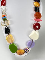 Jackie Brazil "Indiana" Mix Colours Multi-Bead Long Resin 110cm Necklace ( N0038 )