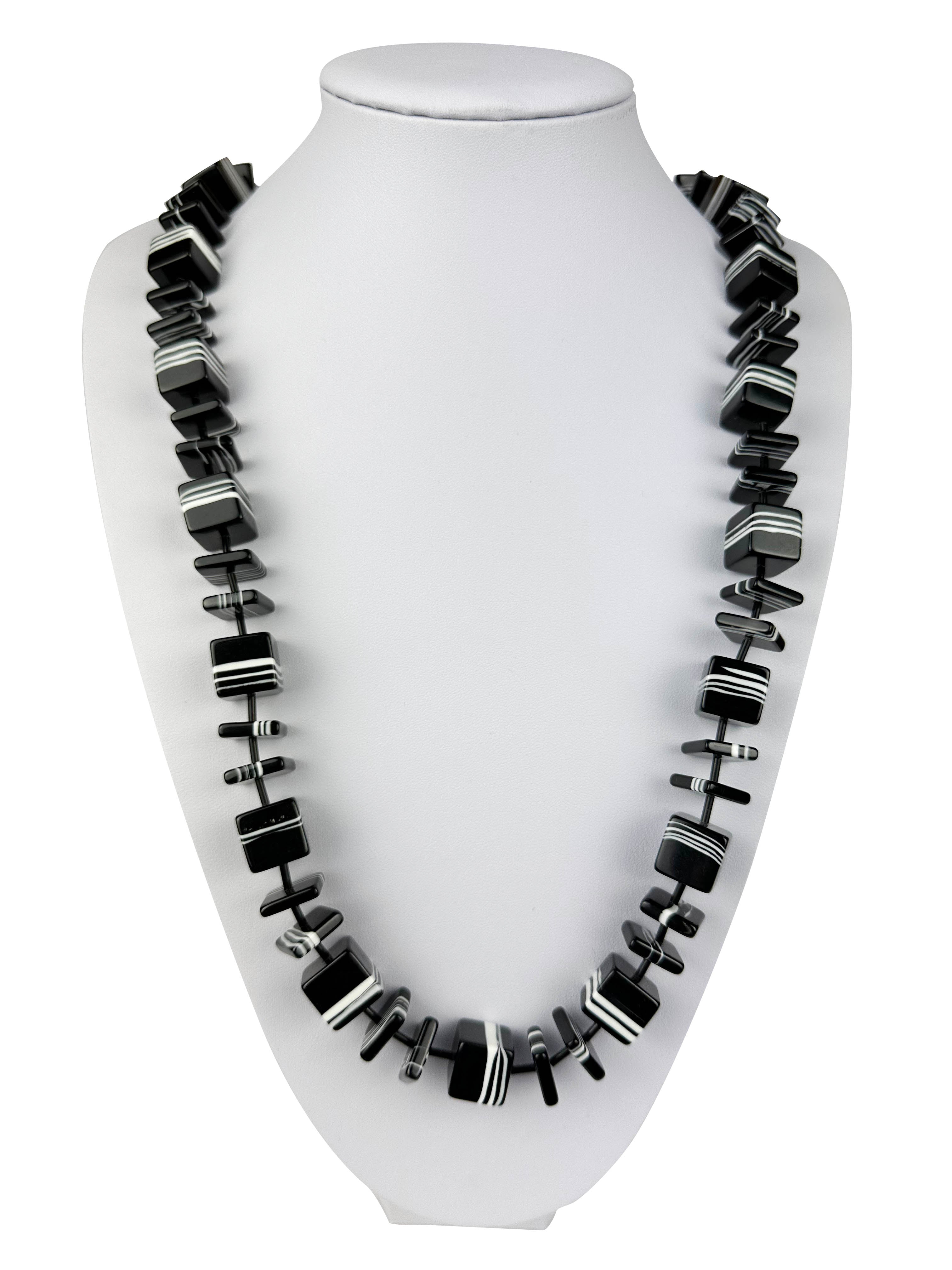 Jackie Brazil "Bar Code" Black & White Liquorice Squares 110cm Resin Necklace ( N2200 )