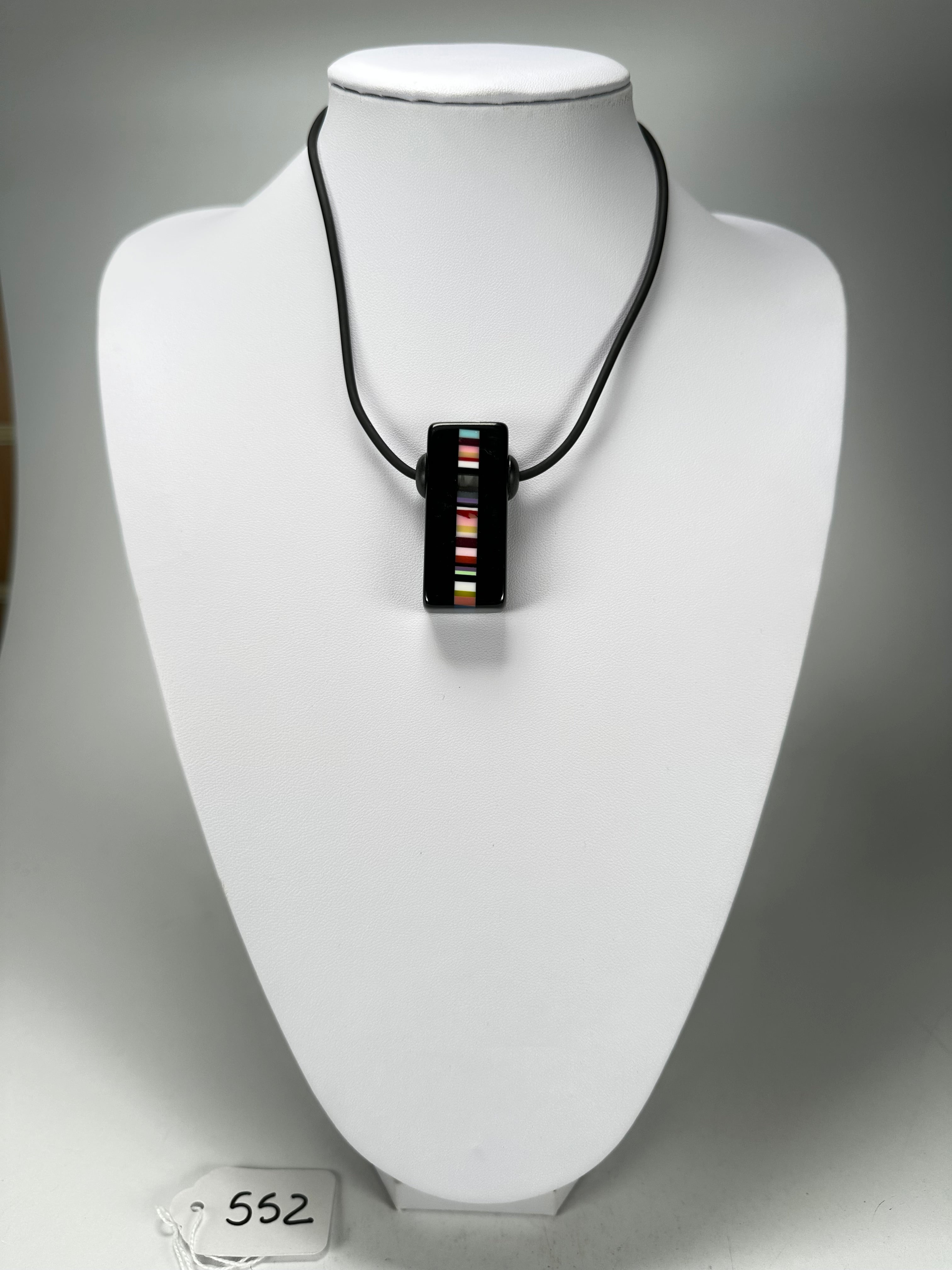 Jackie Brazil "Bar Code" Small Liquorice Pendant On Cord Resin Necklace ( N2214 )