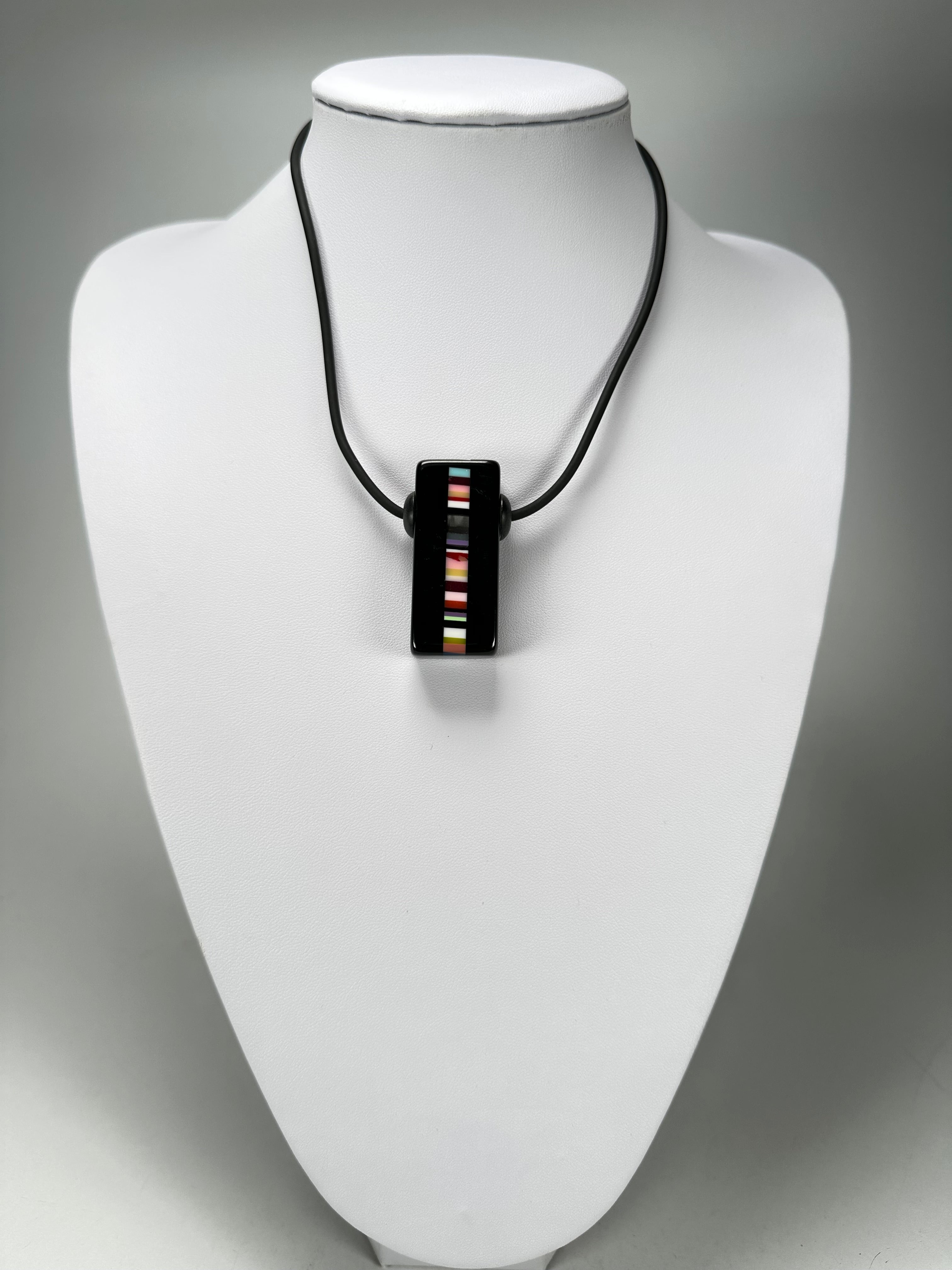 Jackie Brazil "Bar Code" Small Liquorice Pendant On Cord Resin Necklace ( N2214 )