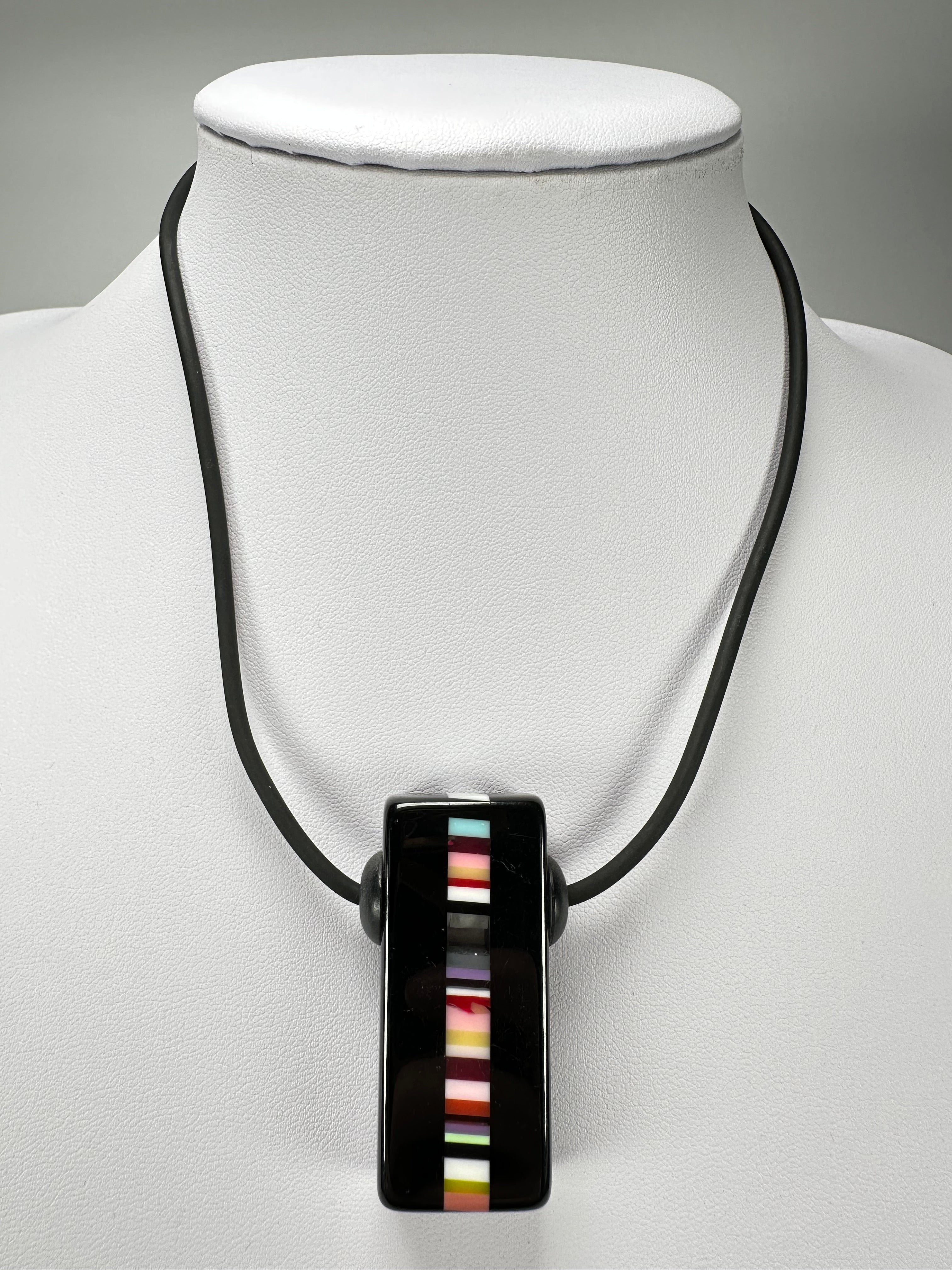 Jackie Brazil "Bar Code" Small Liquorice Pendant On Cord Resin Necklace ( N2214 )