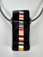 Jackie Brazil "Bar Code" Small Liquorice Pendant On Cord Resin Necklace ( N2214 )