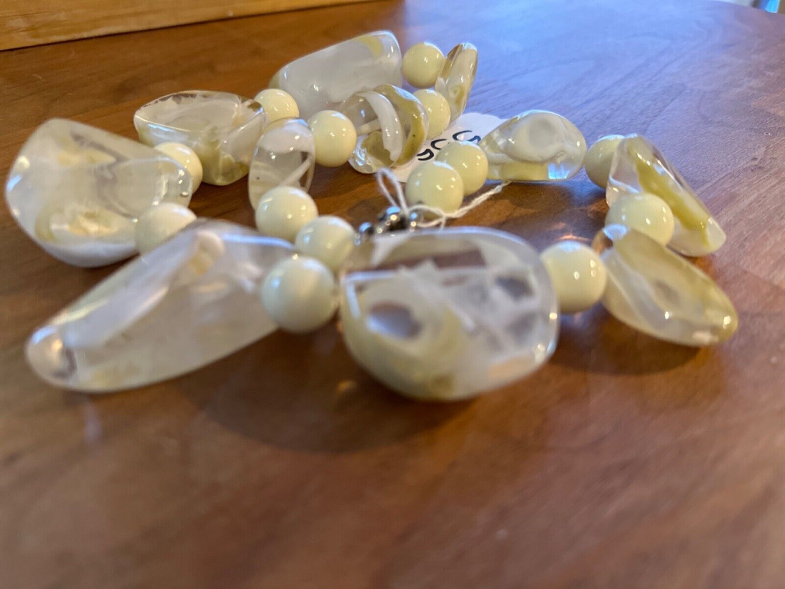 Jackie Brazil "Vesubio" Cream Marble Large Beads & Stones Necklace ( N1616 )