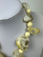 Jackie Brazil "Vesubio" Cream Marble Large Beads & Stones Necklace ( N1616 )