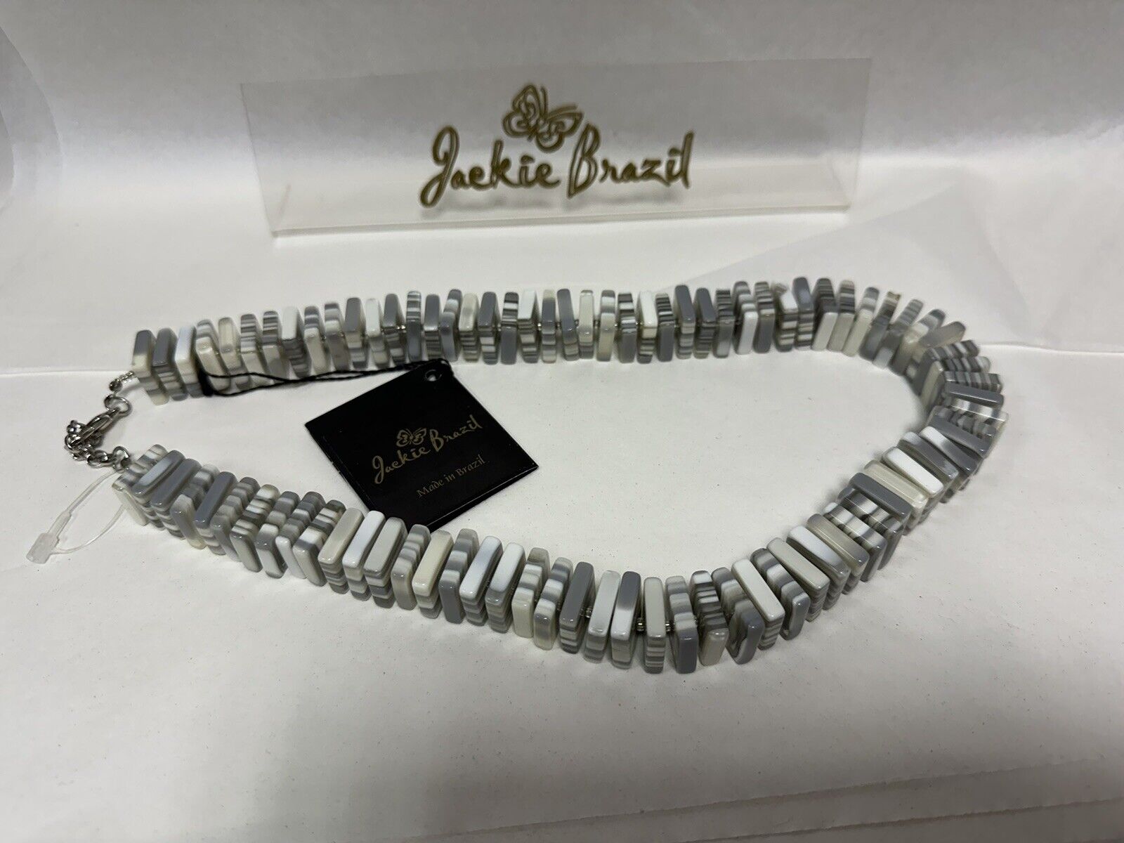 Jackie Brazil "Patricia" Liquorice Squares & Beads Spring Cream Mix 55cm Necklace ( N0025 )