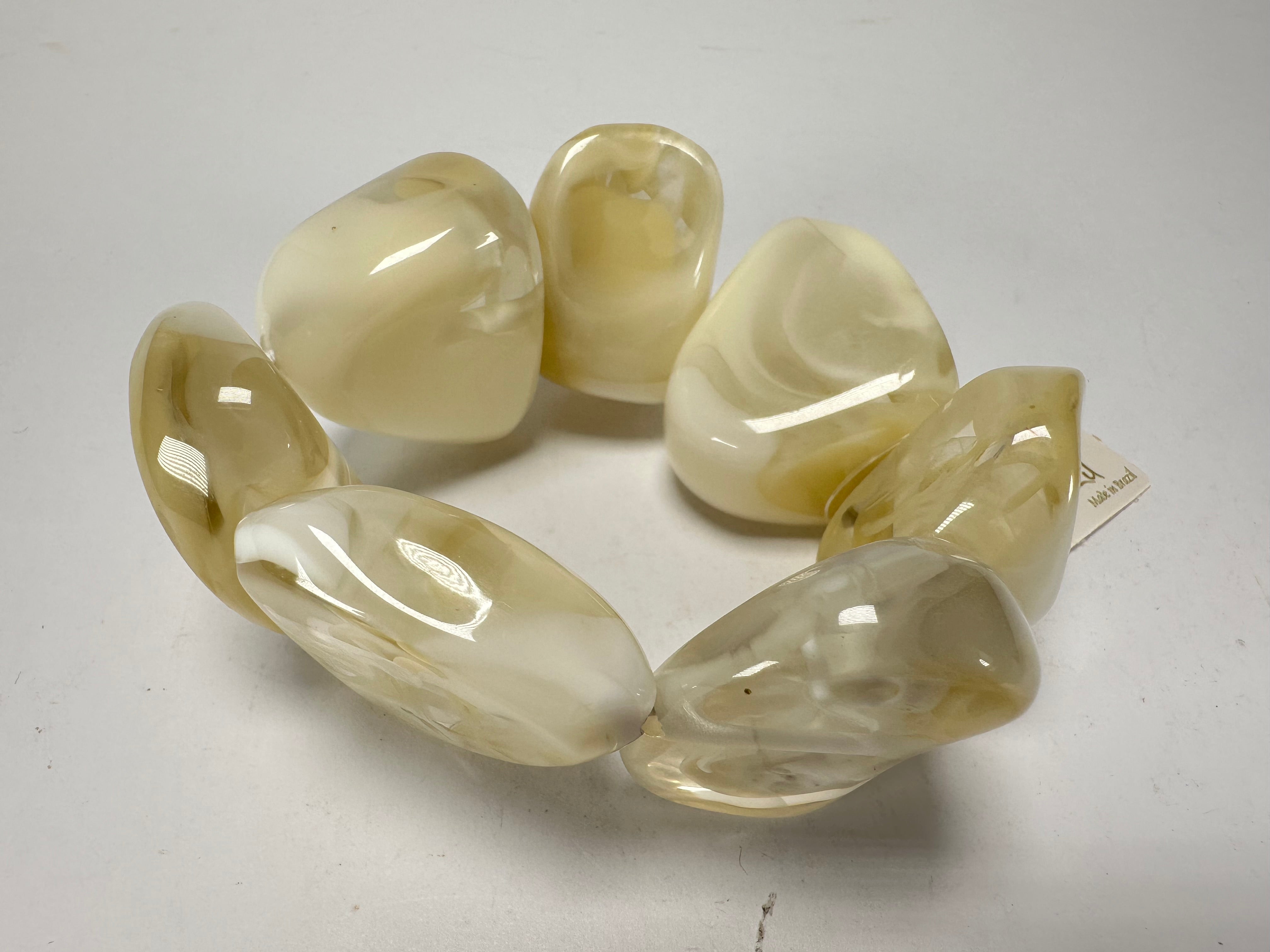 Jackie Brazil "Vesubio" Large Cusco Stones Cream Marble Elasticated Bracelet ( B1613 )