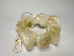 Jackie Brazil "Vesubio" Large Cusco Stones Cream Marble Elasticated Bracelet ( B1613 )