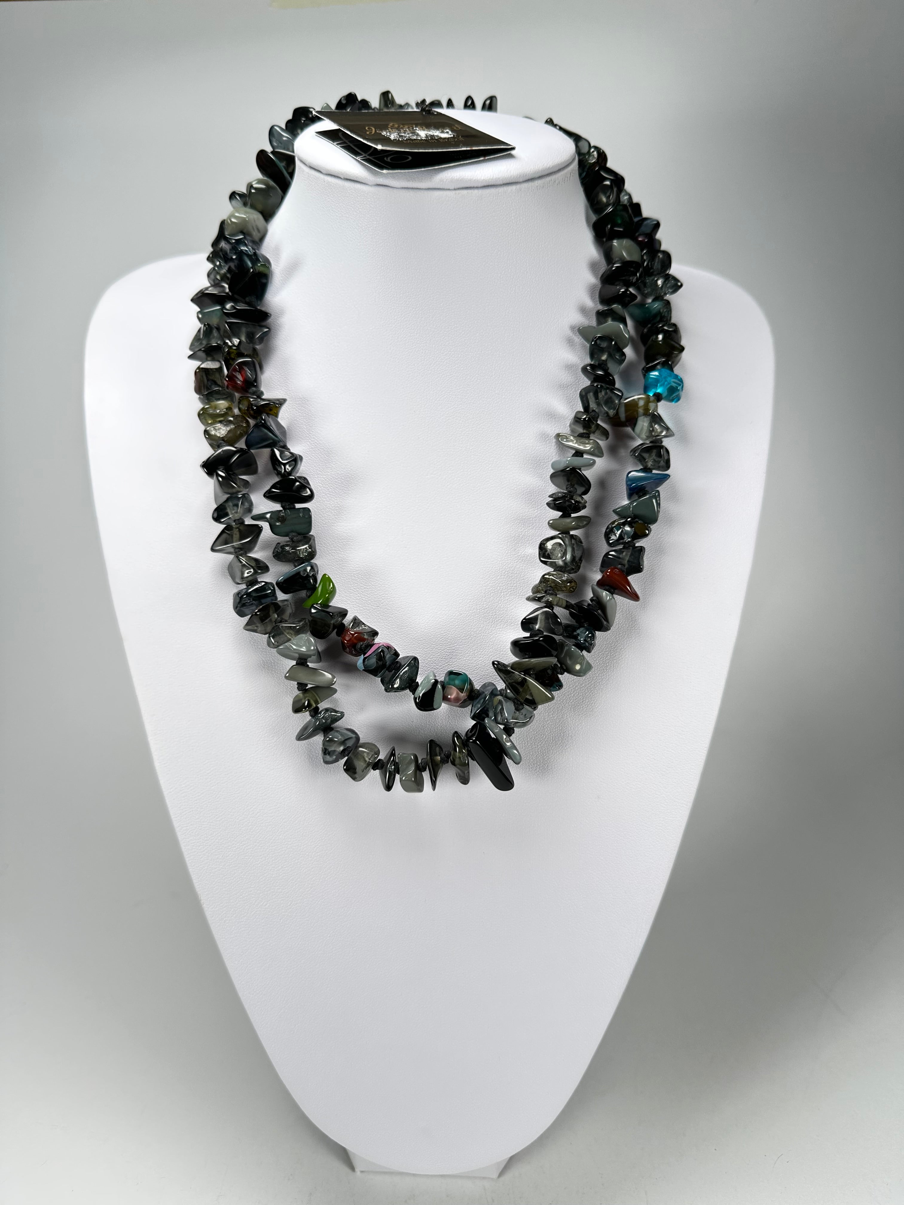 Jackie Brazil "Orient Express" 1 Strand Small Grey Mix Bead Long 110cm Necklace ( N3571 )